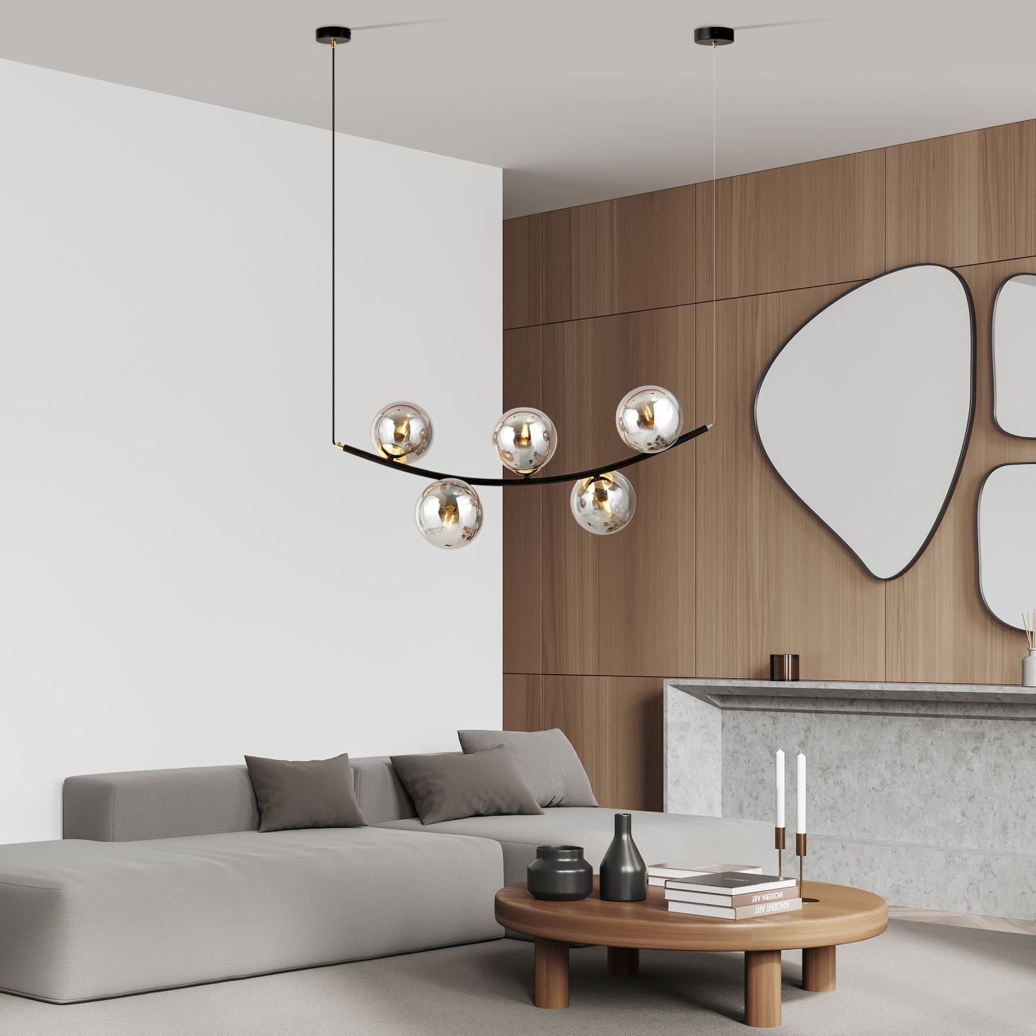 Pendelleuchte Rauchglas Metall B: 80 cm H: max. 1 m 5x E14 Innenarchitektur, Wohnzimmer, Dekoration Ihres Zuhauses, Tabelle, Kerze