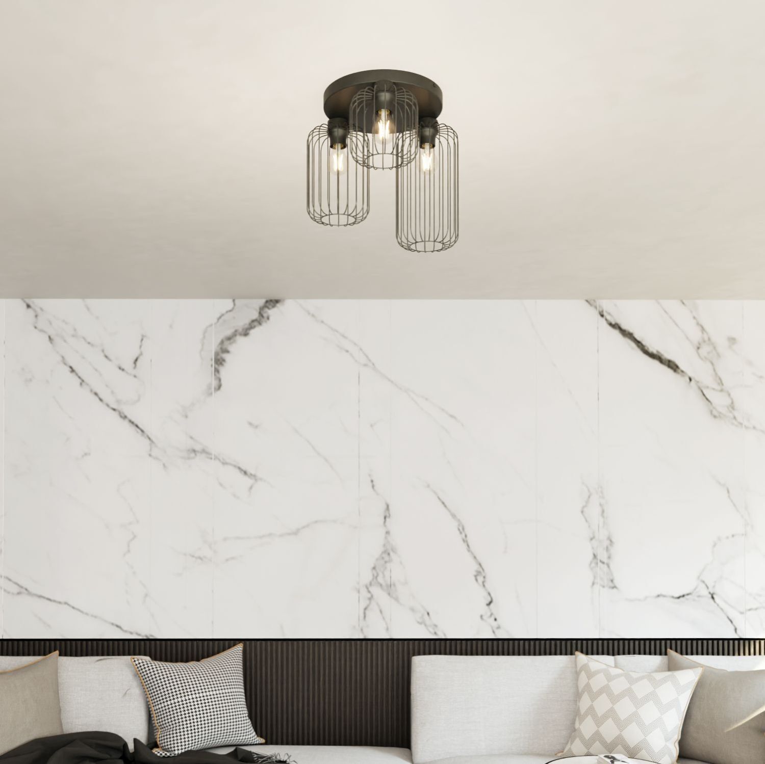 Deckenleuchte, Metall, Gitterkorb, Kunststofflampe, Wohnzimmerdeko