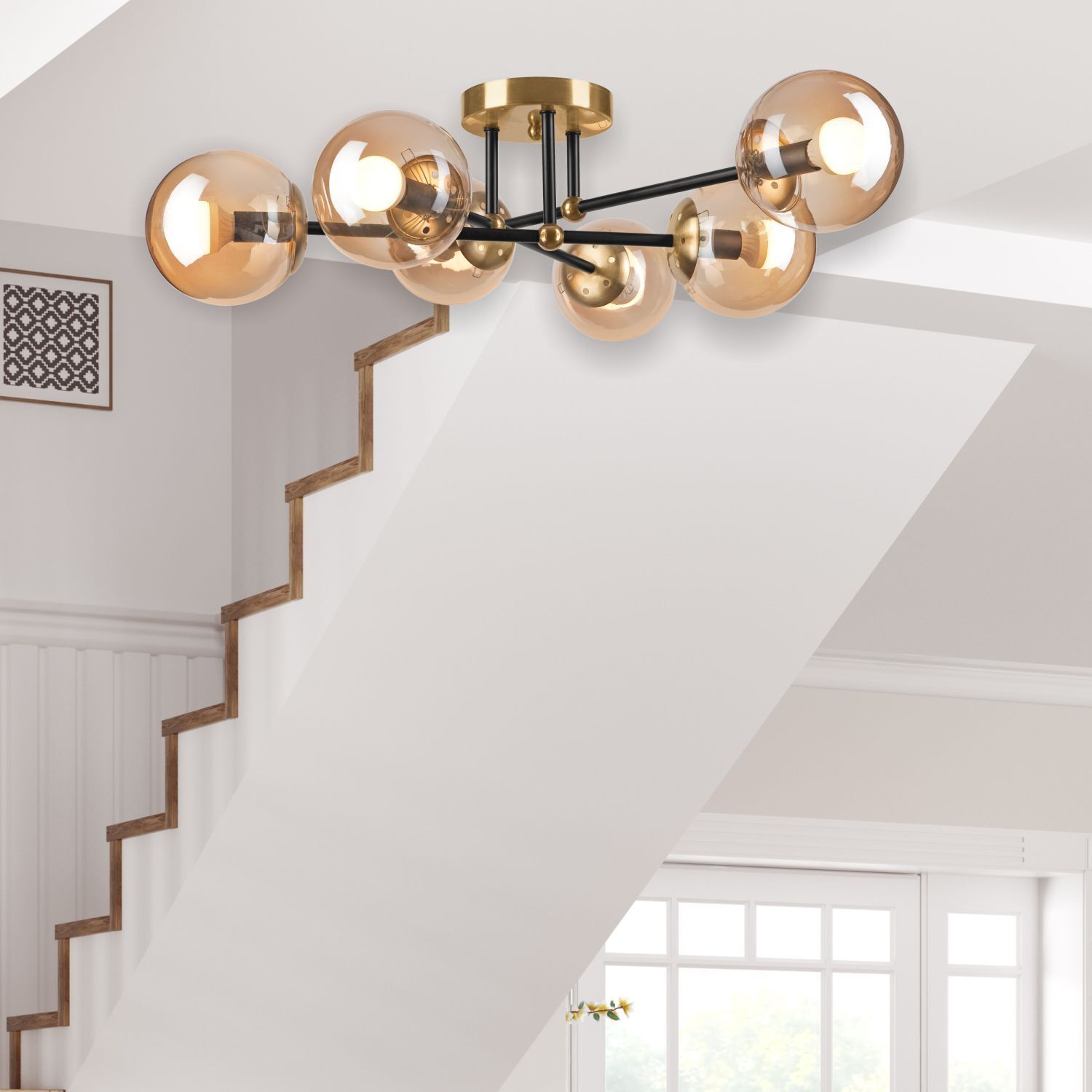 Blendarme Deckenlampe in Gold Glas Metall 6-flammig E14