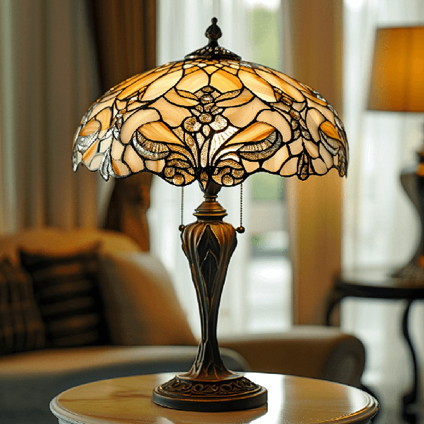 Tischlampe, Lampenschirm, Tiffany-Stil, Metallbasis, Blütenmuster
