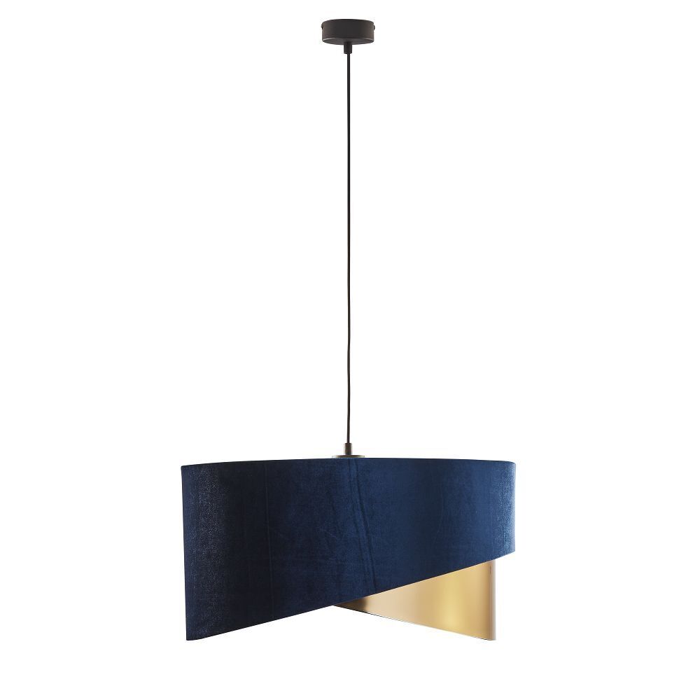 Pendelleuchte Stoff Ø 50 cm Samt Optik Blau Gold 3x E27 Lampe