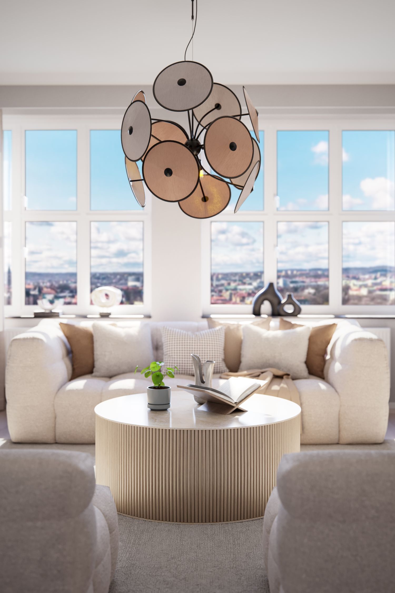 Wohnzimmer, Hängelampe, Sitzgruppe, Tisch, Dekoration