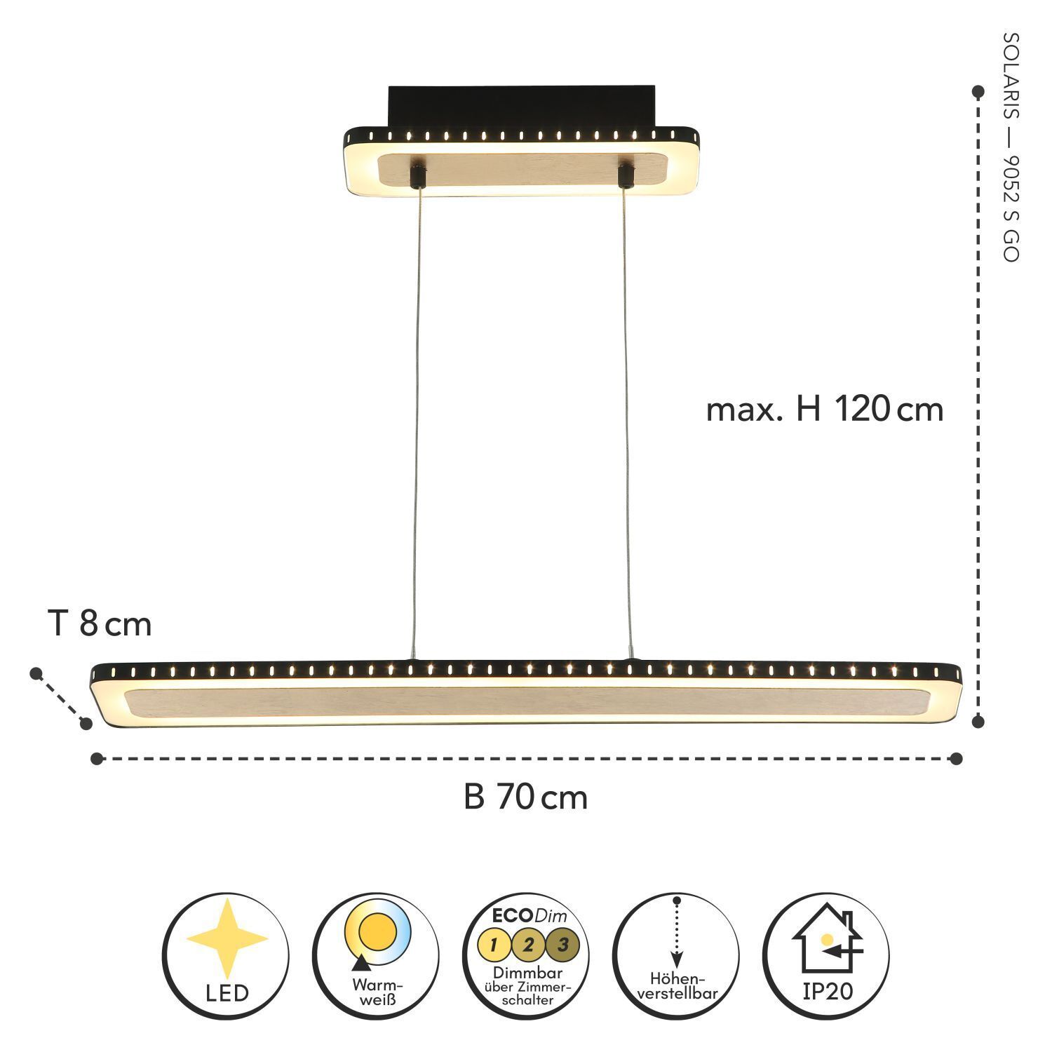 LED Pendelleuchte Aluminium Gold Schwarz 3000 K 70 cm
