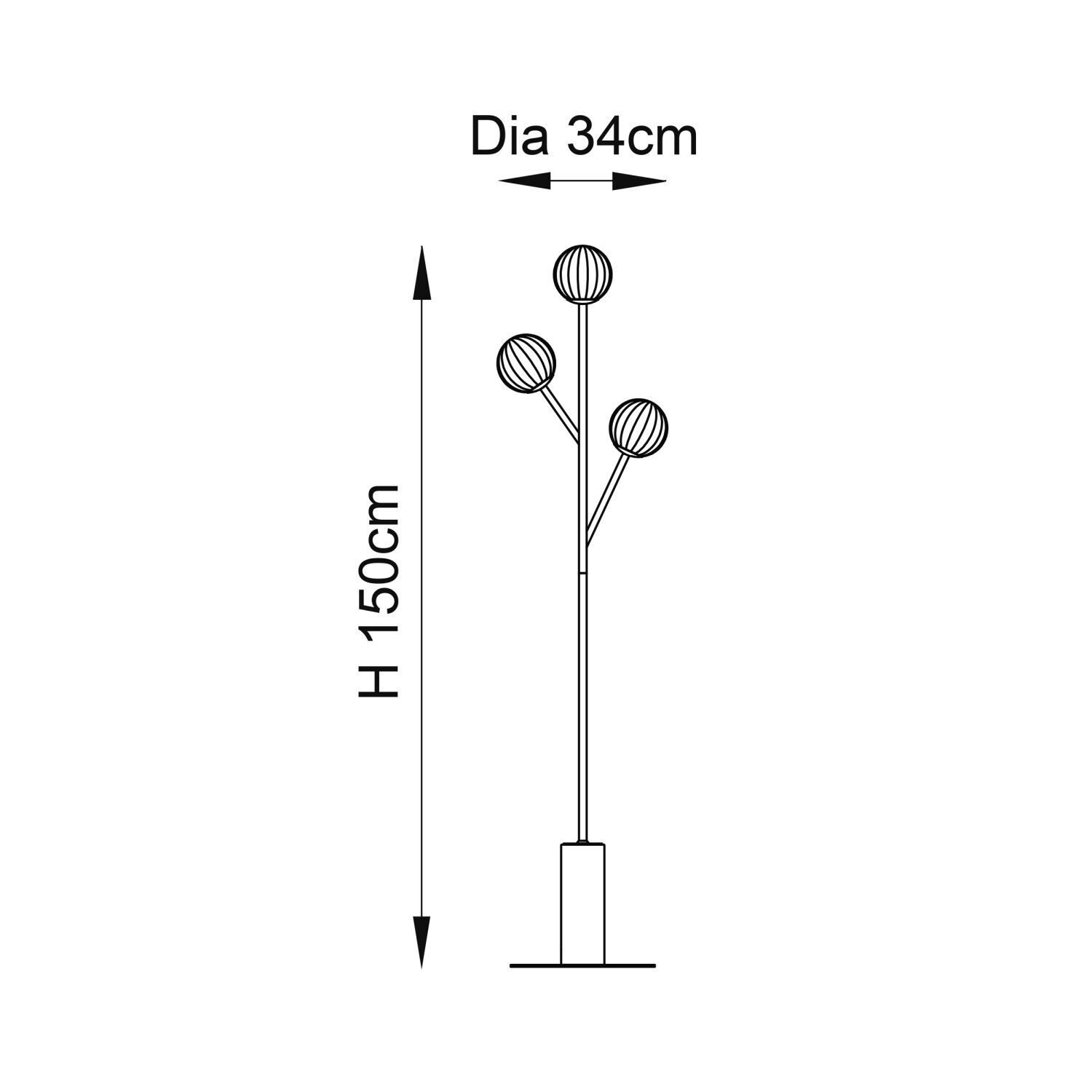 Stehleuchte klein 150 cm in Messing Weiß 3x G9 Kugelschirm