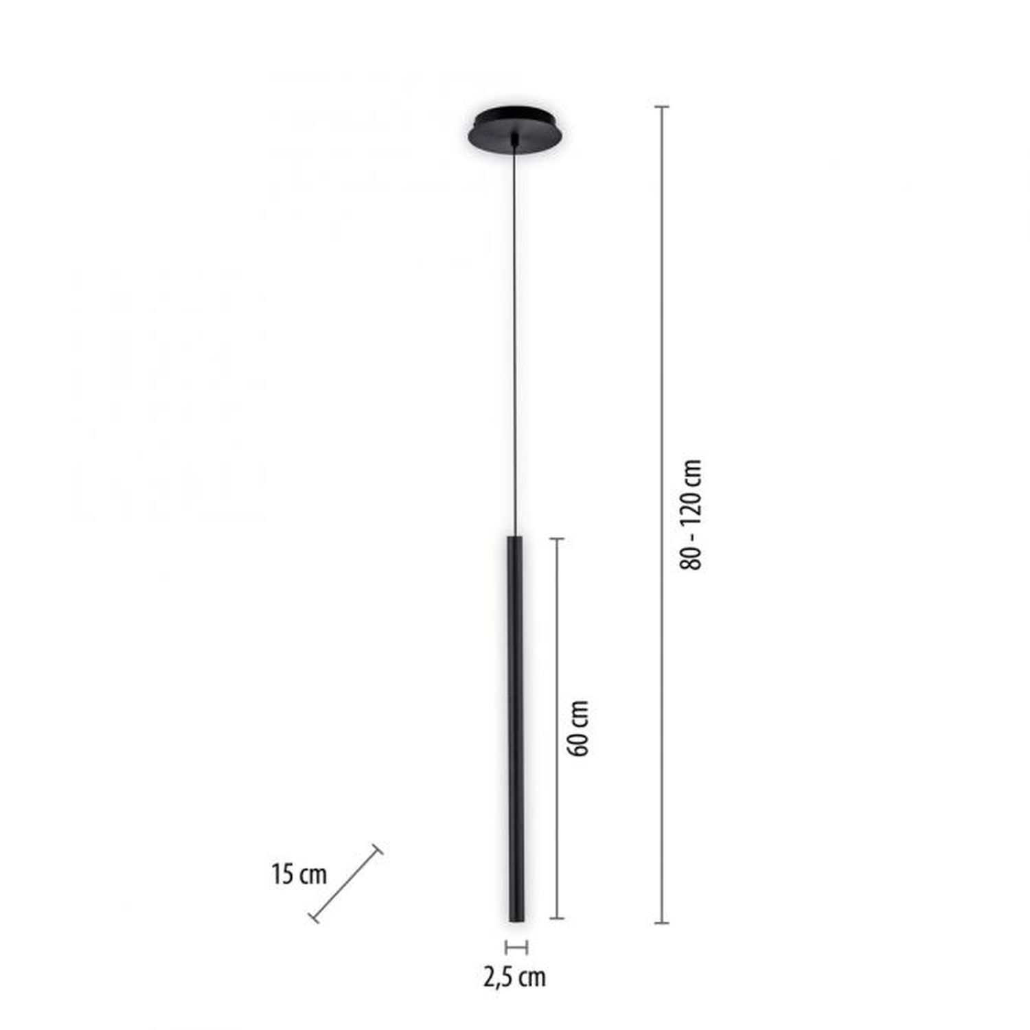 LED Pendelleuchte Schwarz Metall Ø2,5 cm rund dimmbar