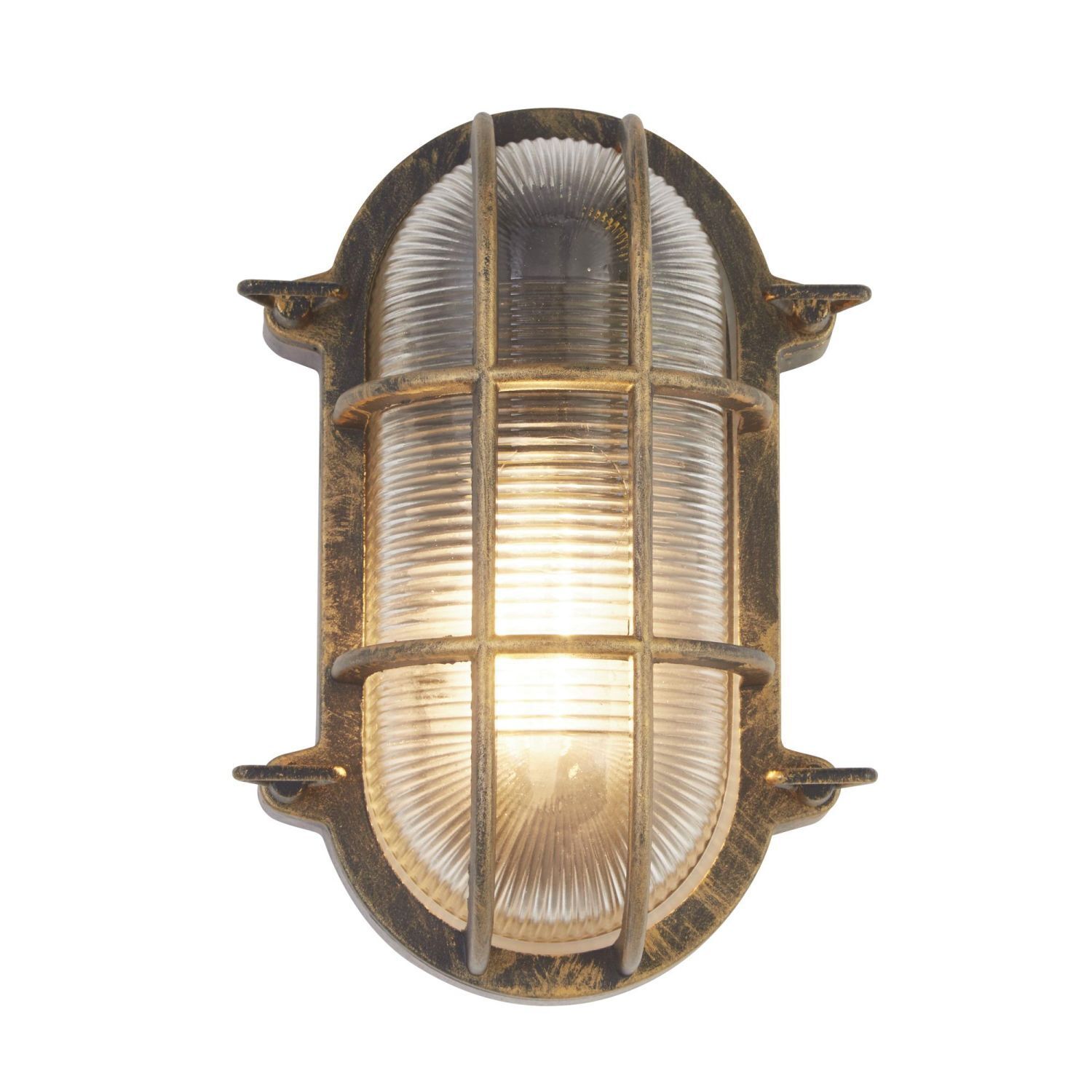 Wandlampe außen IP44 E27 in Gold Antik H: 25 cm Maritim