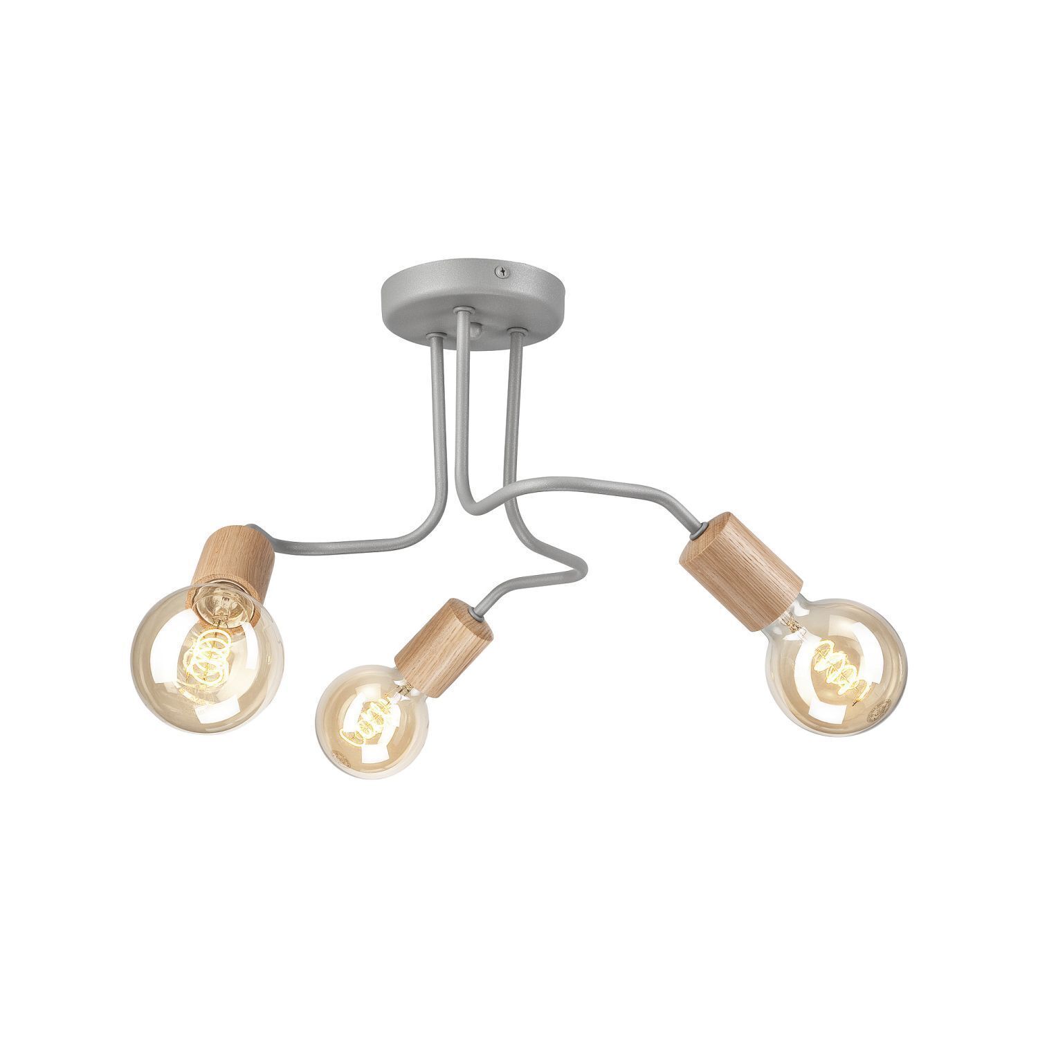 Deckenlampe Metall Holz B: 40 cm Grau 3-flammig E27 Retro