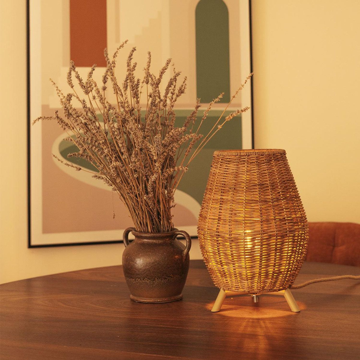 Tischleuchte Rattan H: 32,5 cm Dreibein Natur E27 FULDE Lampe, Pflanze, Kunst, Kunsthandwerk, Innenarchitektur