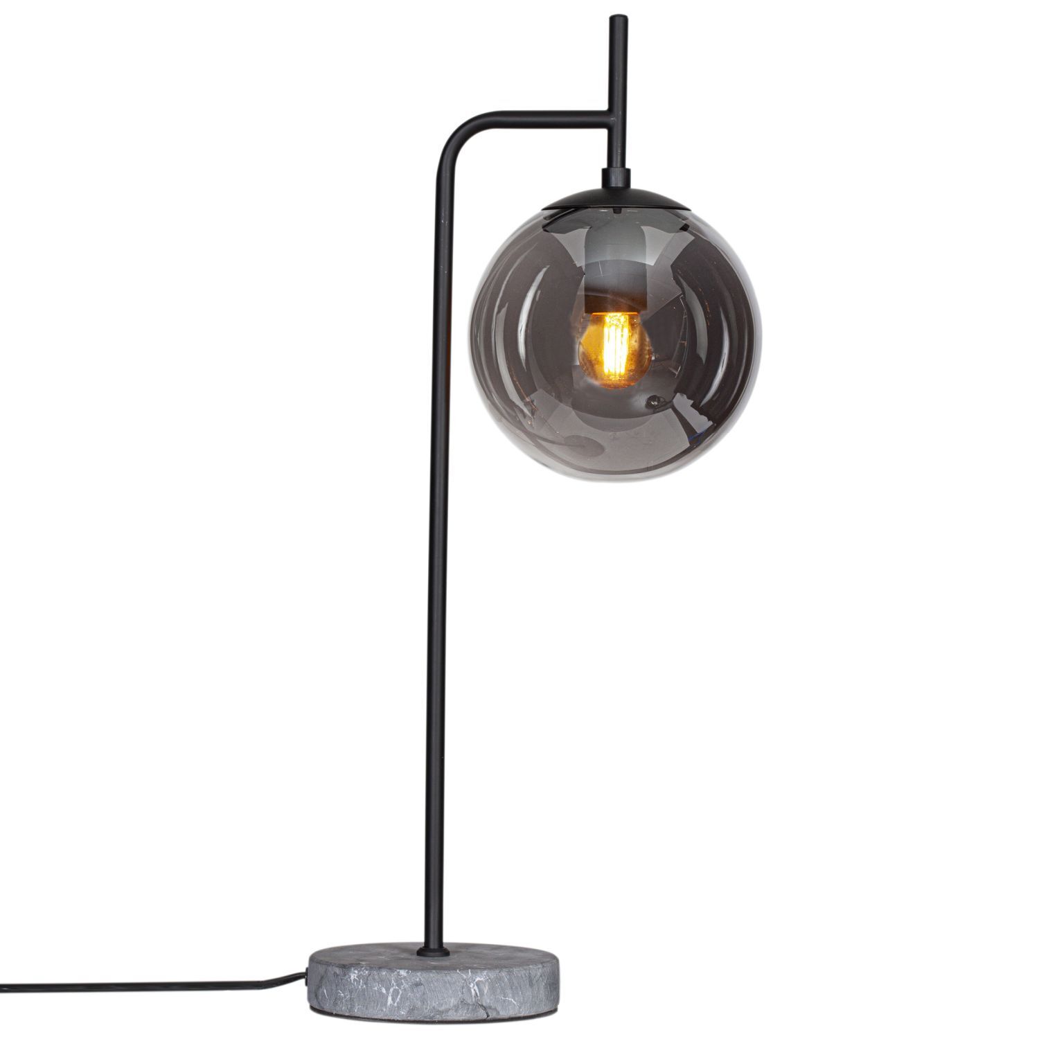 Tischlampe Metall Rauchglas 60 cm Schwarz Grau E27
