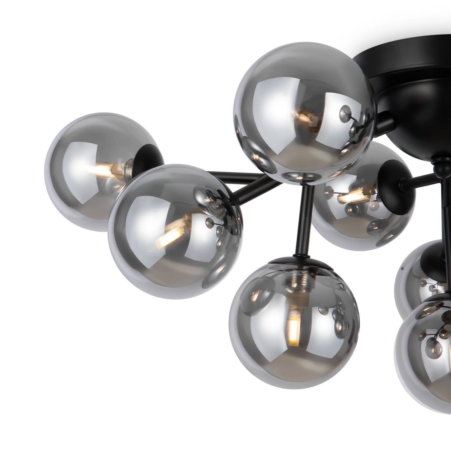 Deckenlampe Metall Rauchglas B: 60 cm Schwarz G9 Modern