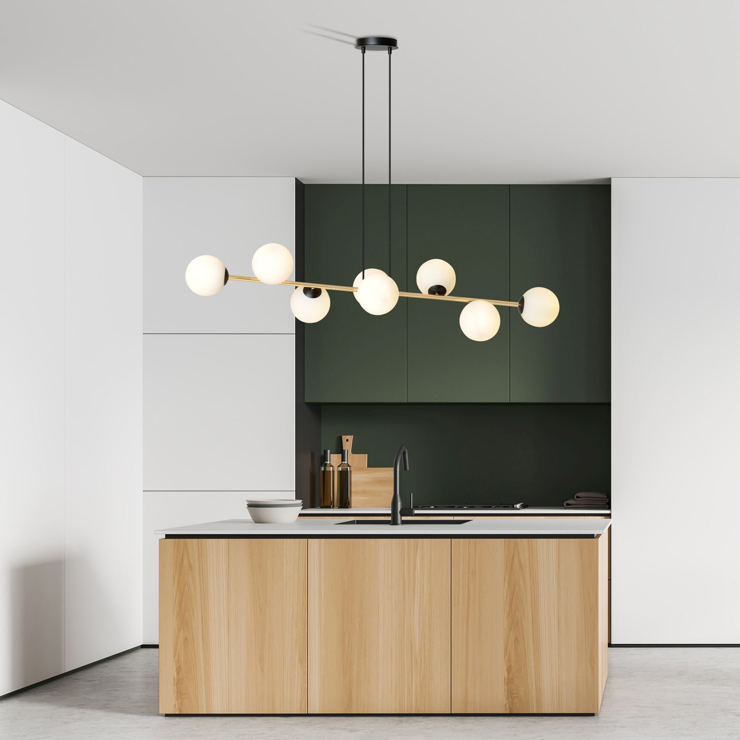 Pendelleuchte lang 140 cm E14 in Schwarz Weiß Gold
