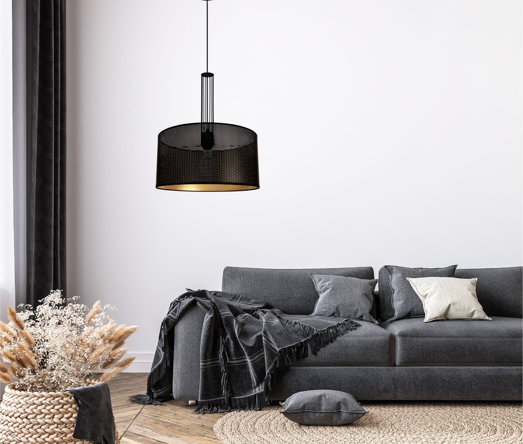 Dekorative Hängelampe Metall B:40 cm E27 Schwarz Gold Lampe, Couch, Mobiliar, Inneneinrichtung, Wohnzimmer