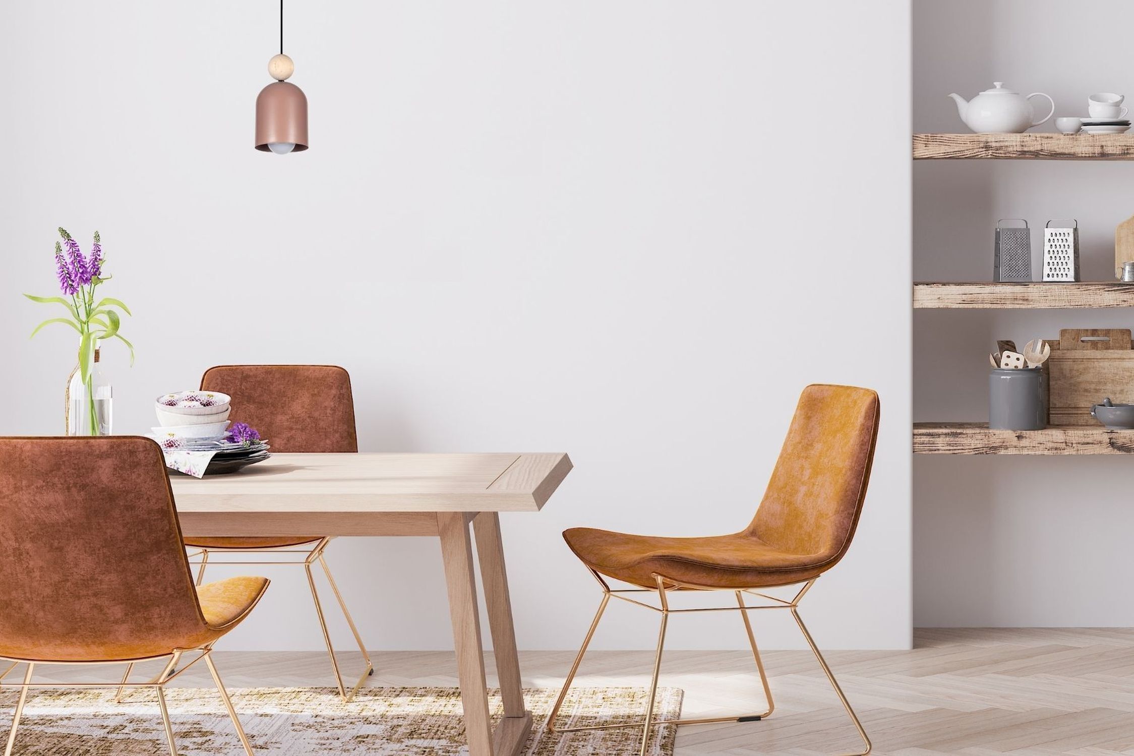 Gemütliche Pendelleuchte Rosa Metall Holz E27 Ø11 cm Innenarchitektur, Esstisch, Mobiliar, Tabelle, Esszimmer