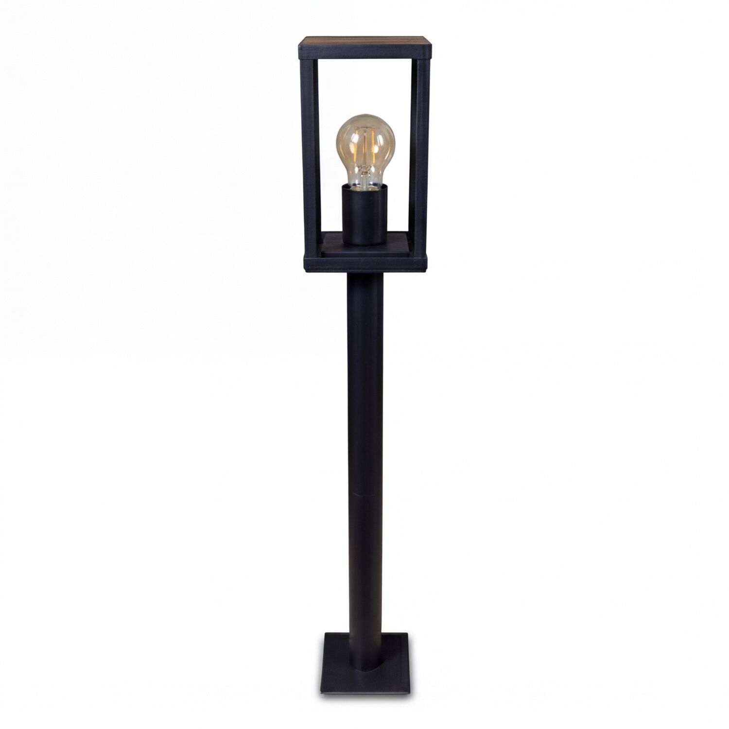 Wegeleuchte Vintage Schwarz Holz 100 cm klein IP44 E27 Stehlampe, Lampenfuß, Holzlampenstab, Edison-Glühbirne, Rahmen-Lampe