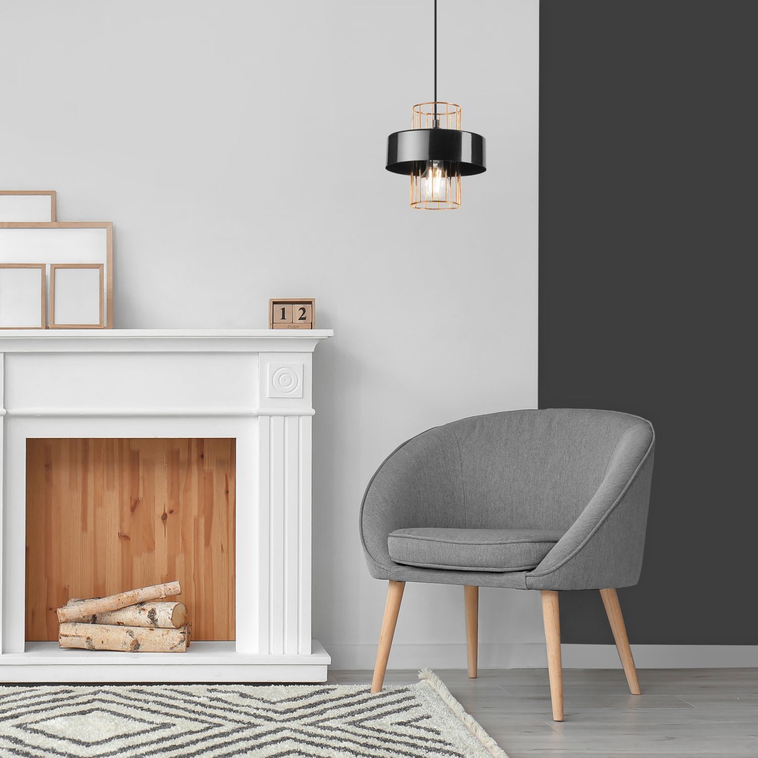 Hängelampe Metall Schwarz Gold Ø 20 cm E27 höhenverstellbar