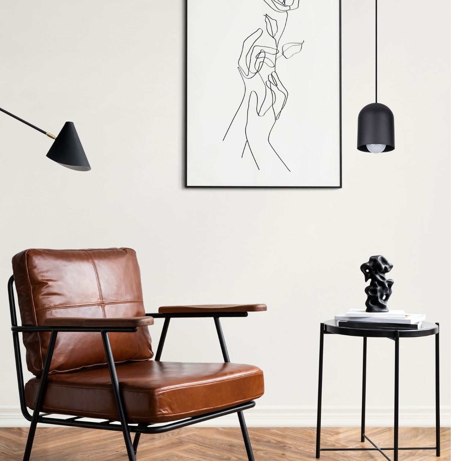 Sessel, Leder, Braun, Wohnzimmer, Beistelltisch