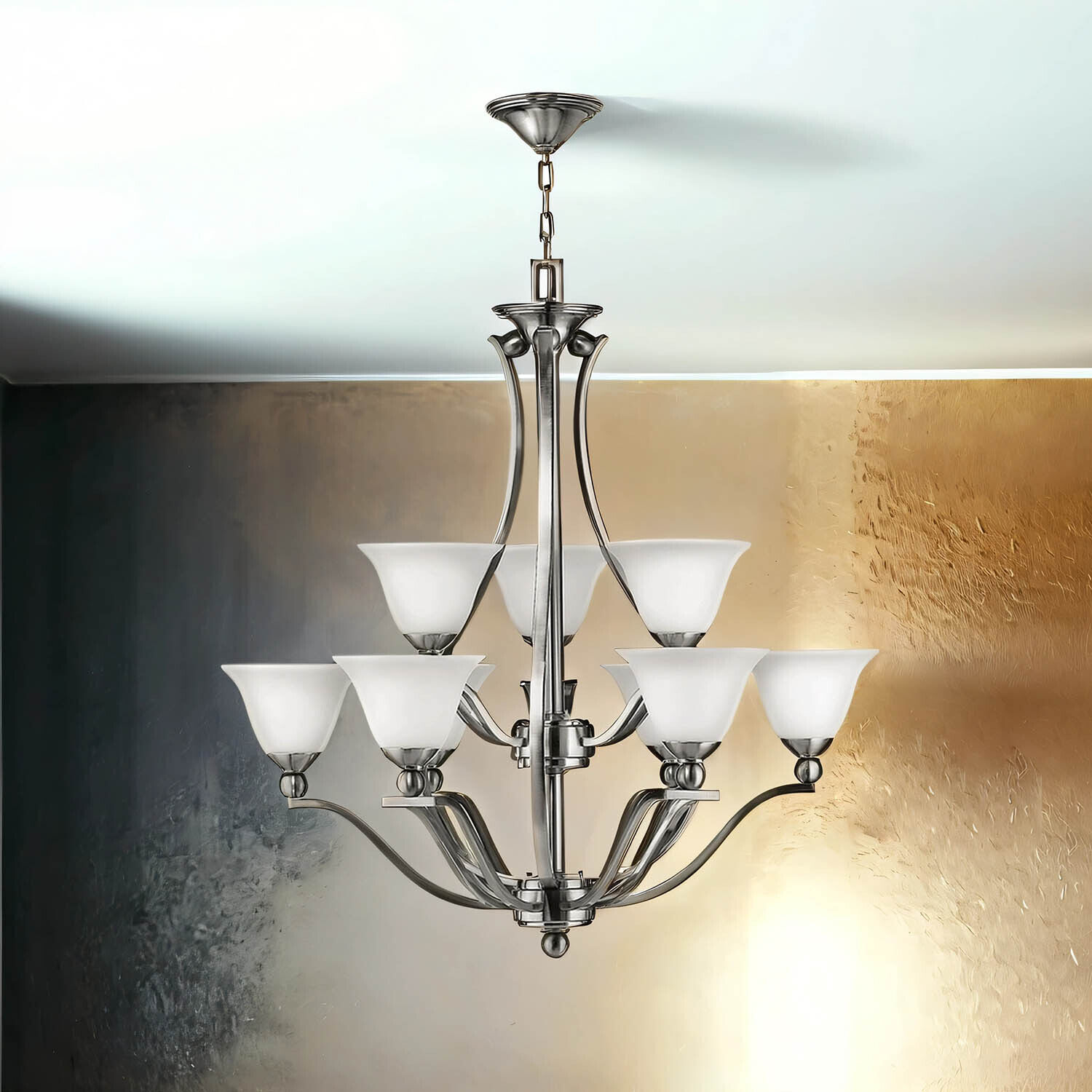Design Kronleuchter mit Schirm in Nickel Weiß Ø89cm Leuchter, Lampe, Leuchte