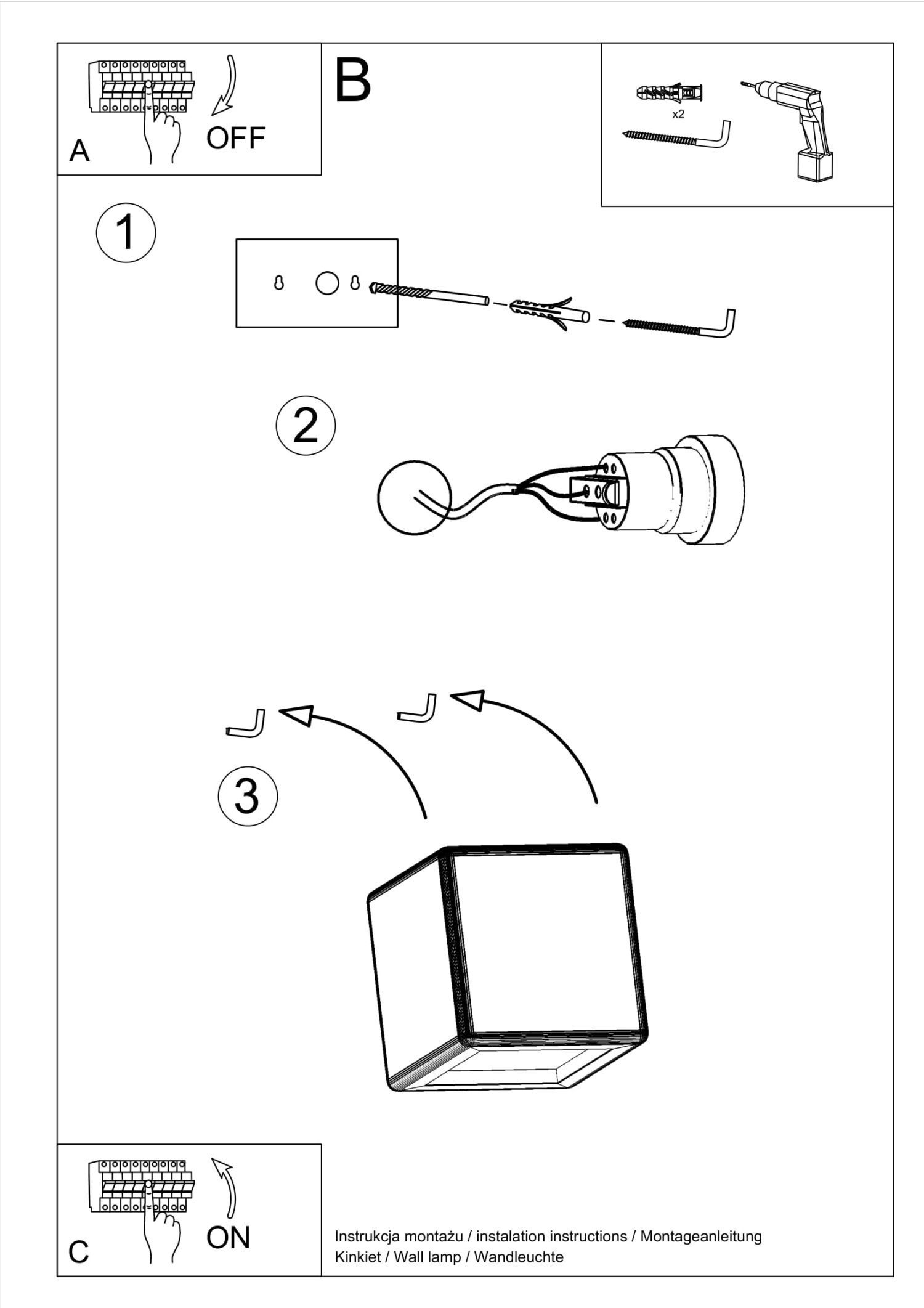 Wandlampe Weiß Keramik B: 14 cm Würfel bemalbar