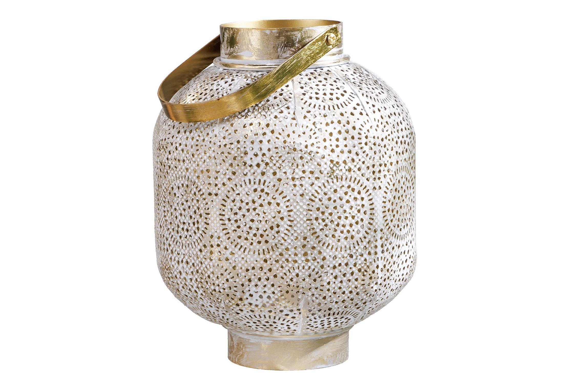Kerzenhalter aus Eisen H: 25 cm Handarbeit in Gold antik Weiß