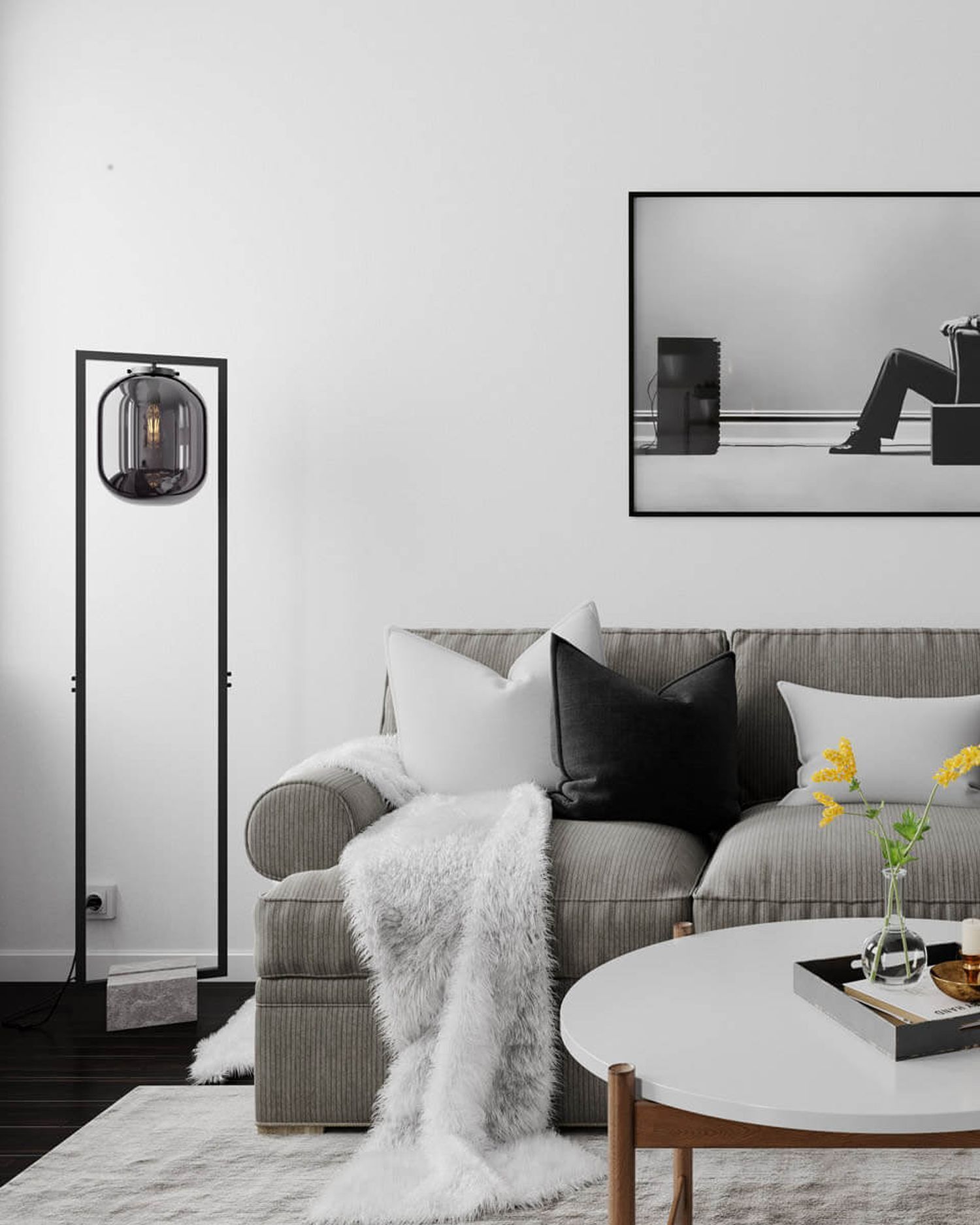 Stehleuchte Rauchglas Metall Stein 150 cm Retro Design E27 Wohnzimmer, Sofa, Kaffeematte, Decke, Lampenschirm