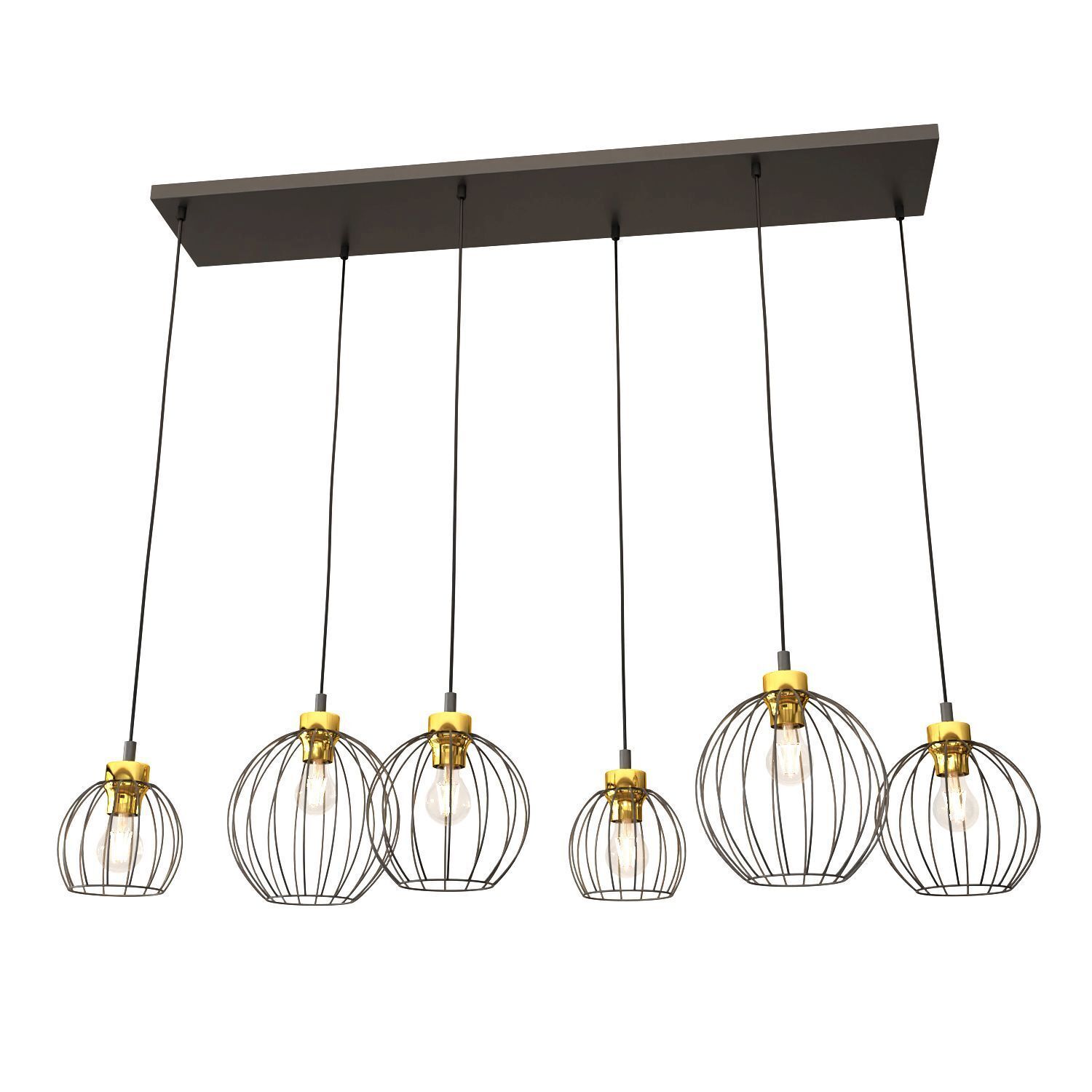 Längliche Pendelleuchte Schwarz Gold 6-flammig elegant