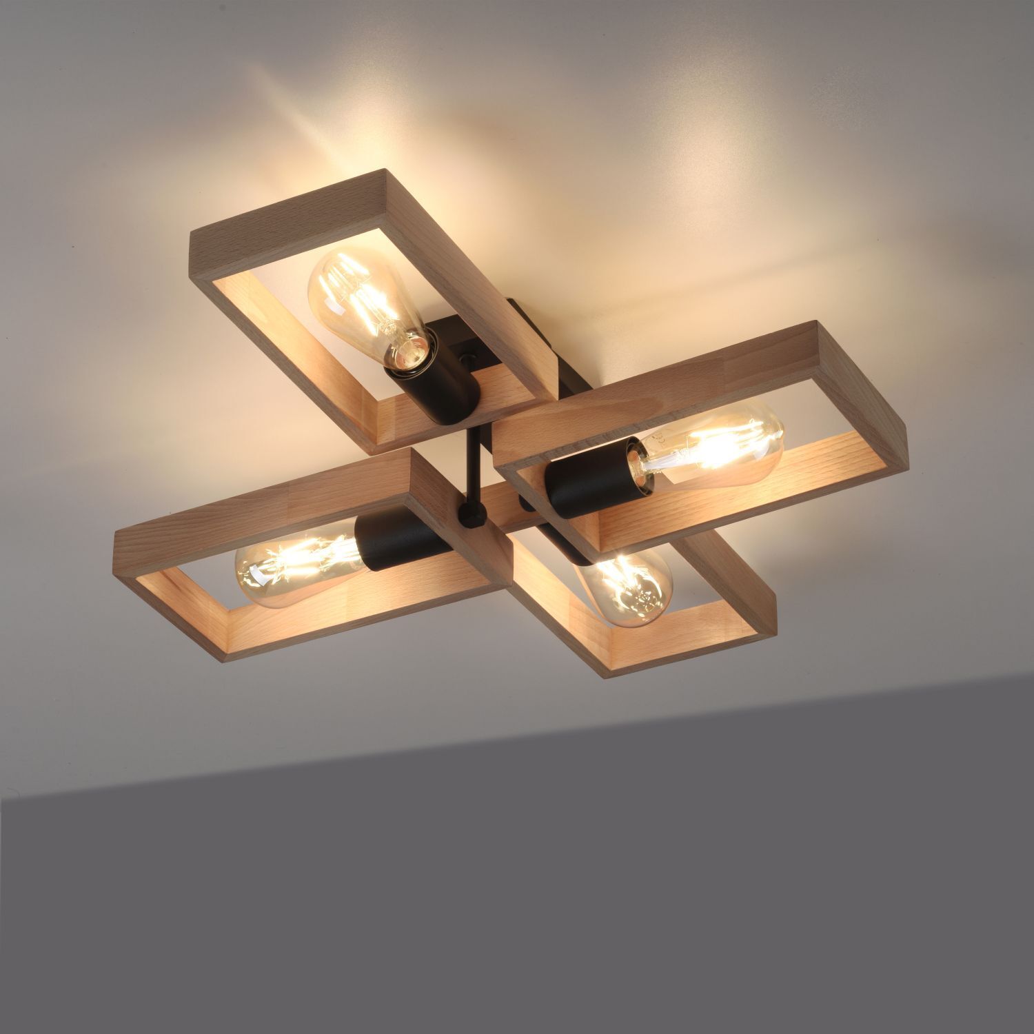 Natürliche Deckenlampe Retro Holz Metall L:62 cm E27