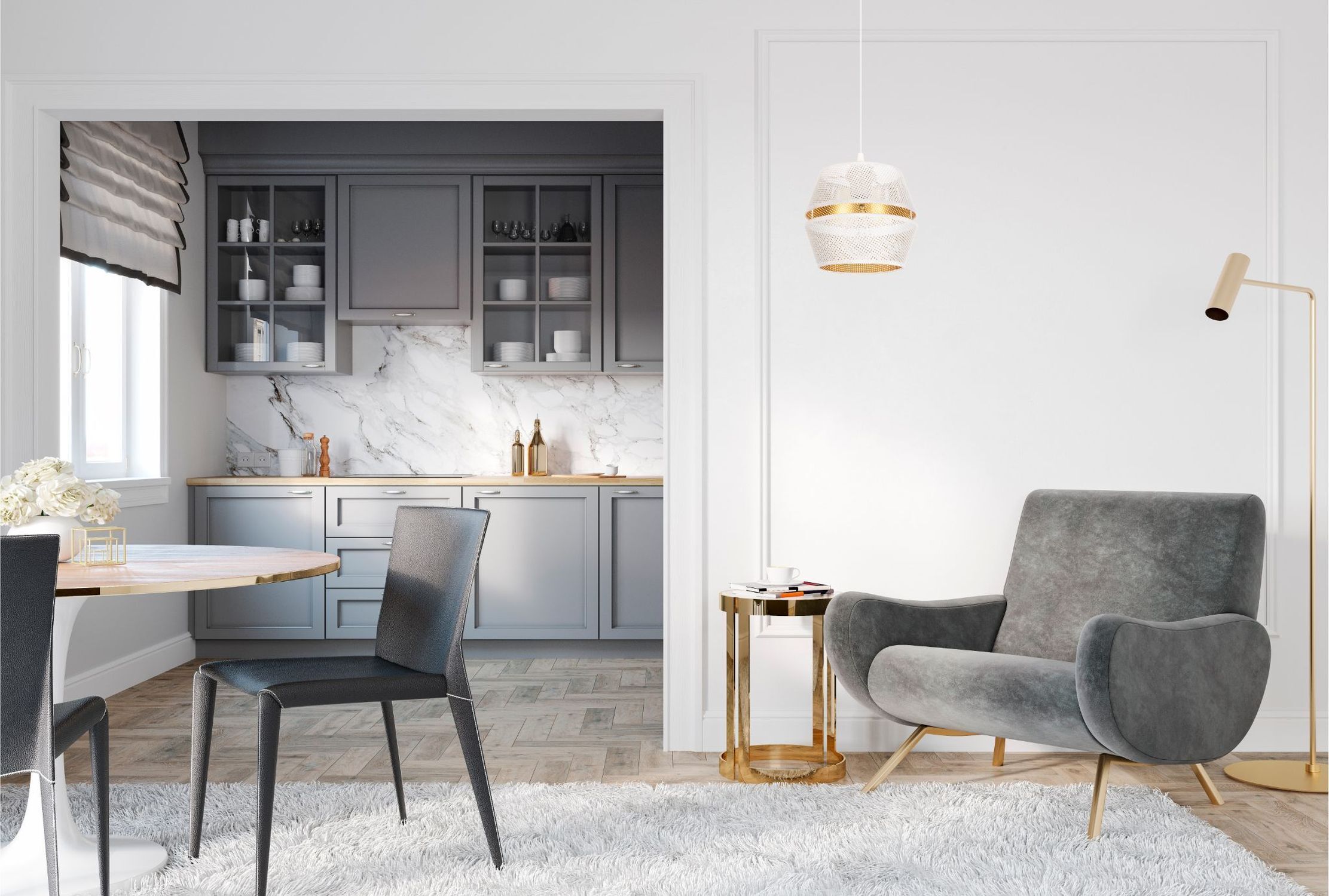 Elegante Pendelleuchte Metall Weiß Gold E27 Ø20 cm rund Innenarchitektur, Mobiliar, Inneneinrichtung, Stuhl, Lampe