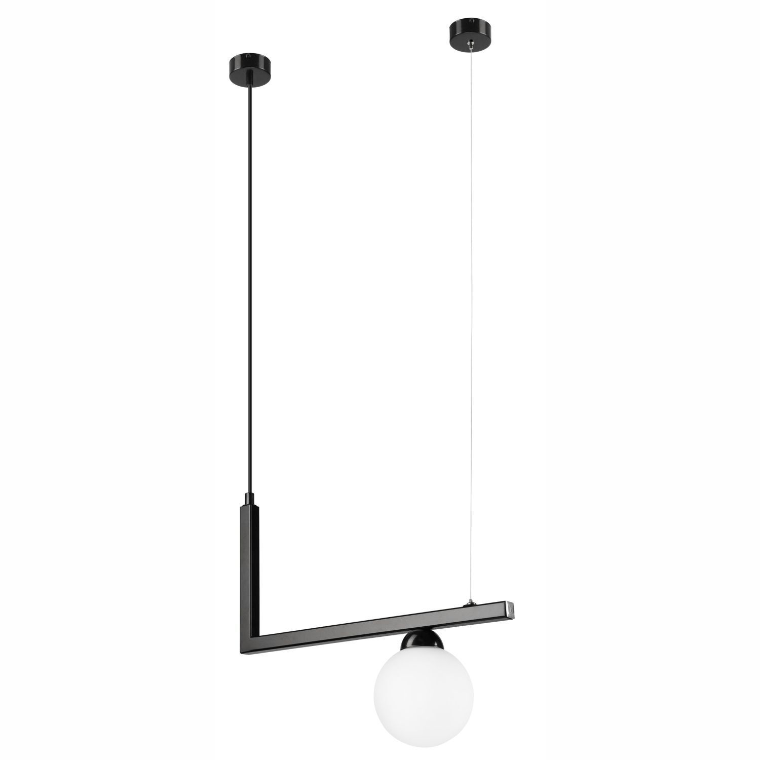 Hängelampe Glas Metall B: 48 cm Schwarz Weiß Kugelschirm
