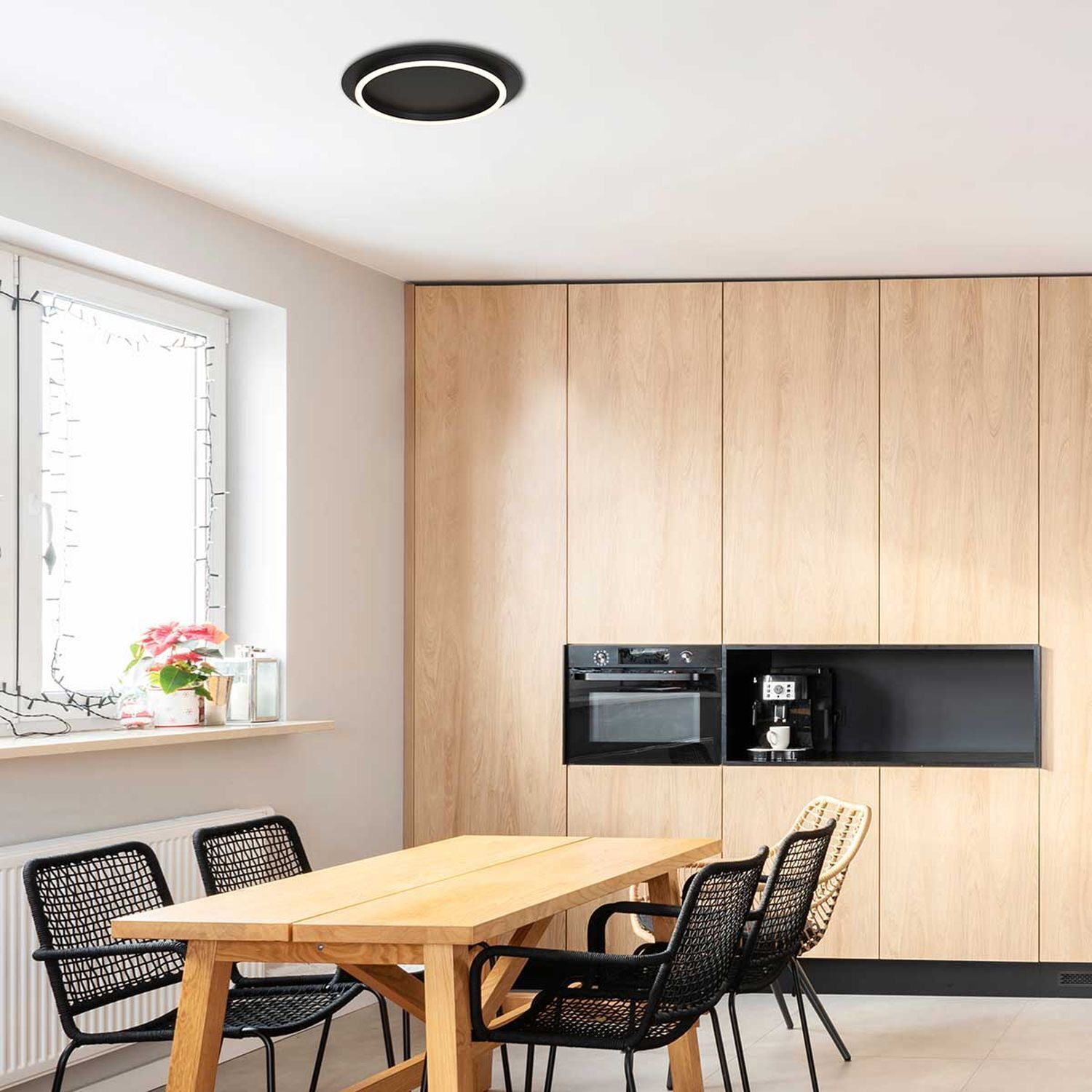 LED Deckenlampe Metall Kunststoff Schwarz 20 W 2700 K Drinnen, Innenarchitektur, Holzpaneele, Tabelle, Esstisch