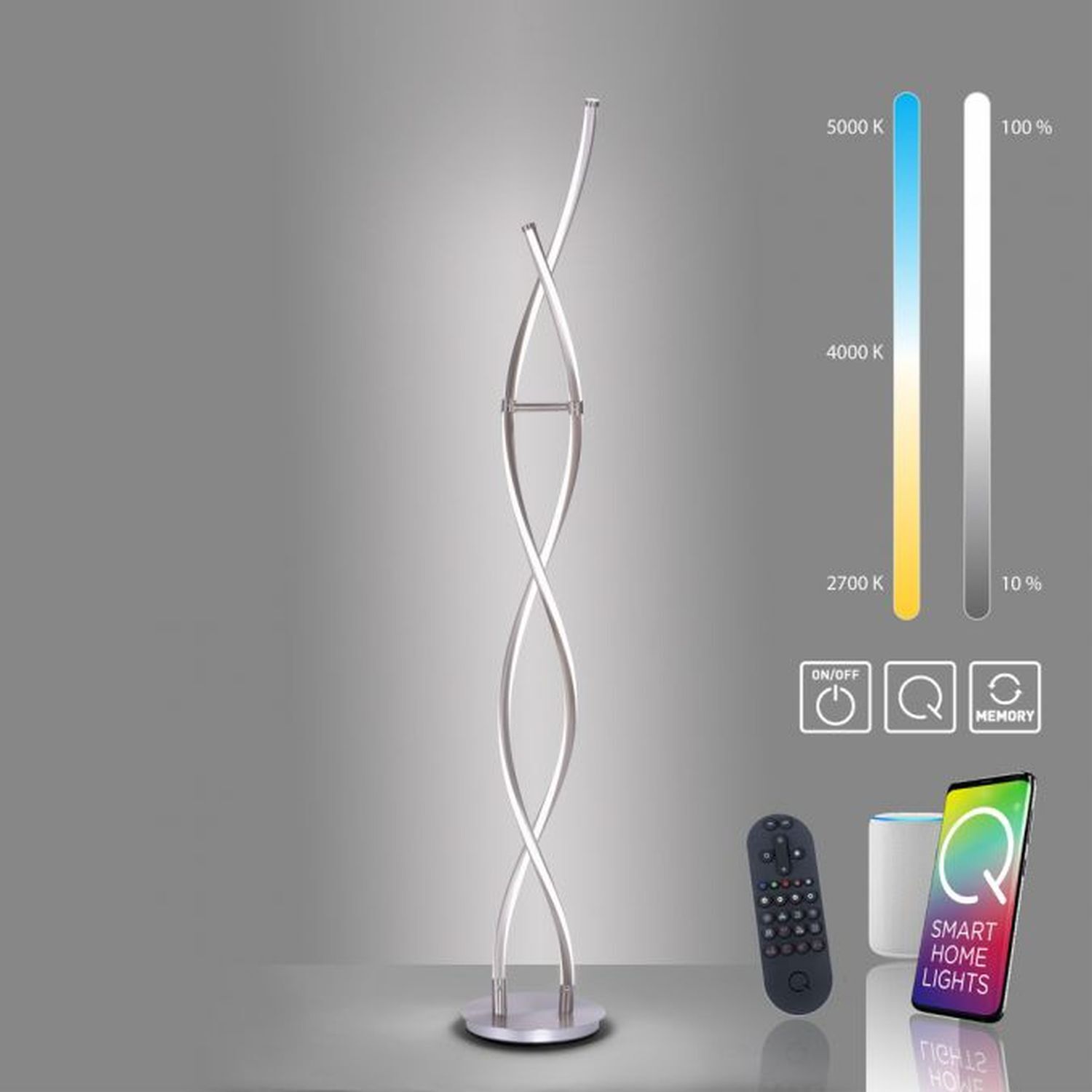 LED Stehleuchte Wellen in Stahl dimmbar 53 W 140 cm Lampe