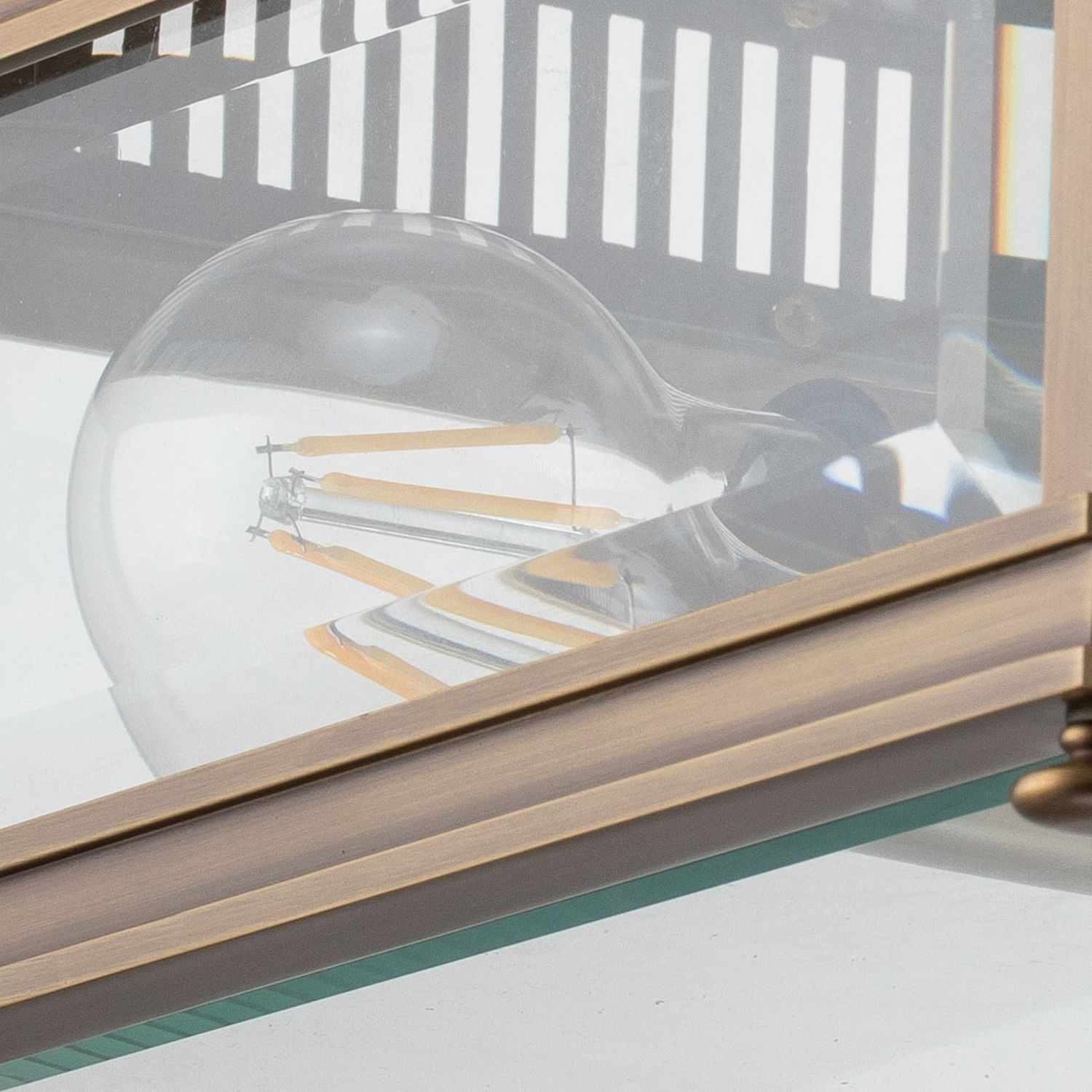 Deckenlampe außen Echt-Messing Glas E27 IP44 2-flammig Glühbirne, Vintage-Lampe, Glaskuppel, Edison-Glühbirne, Holzrahmen