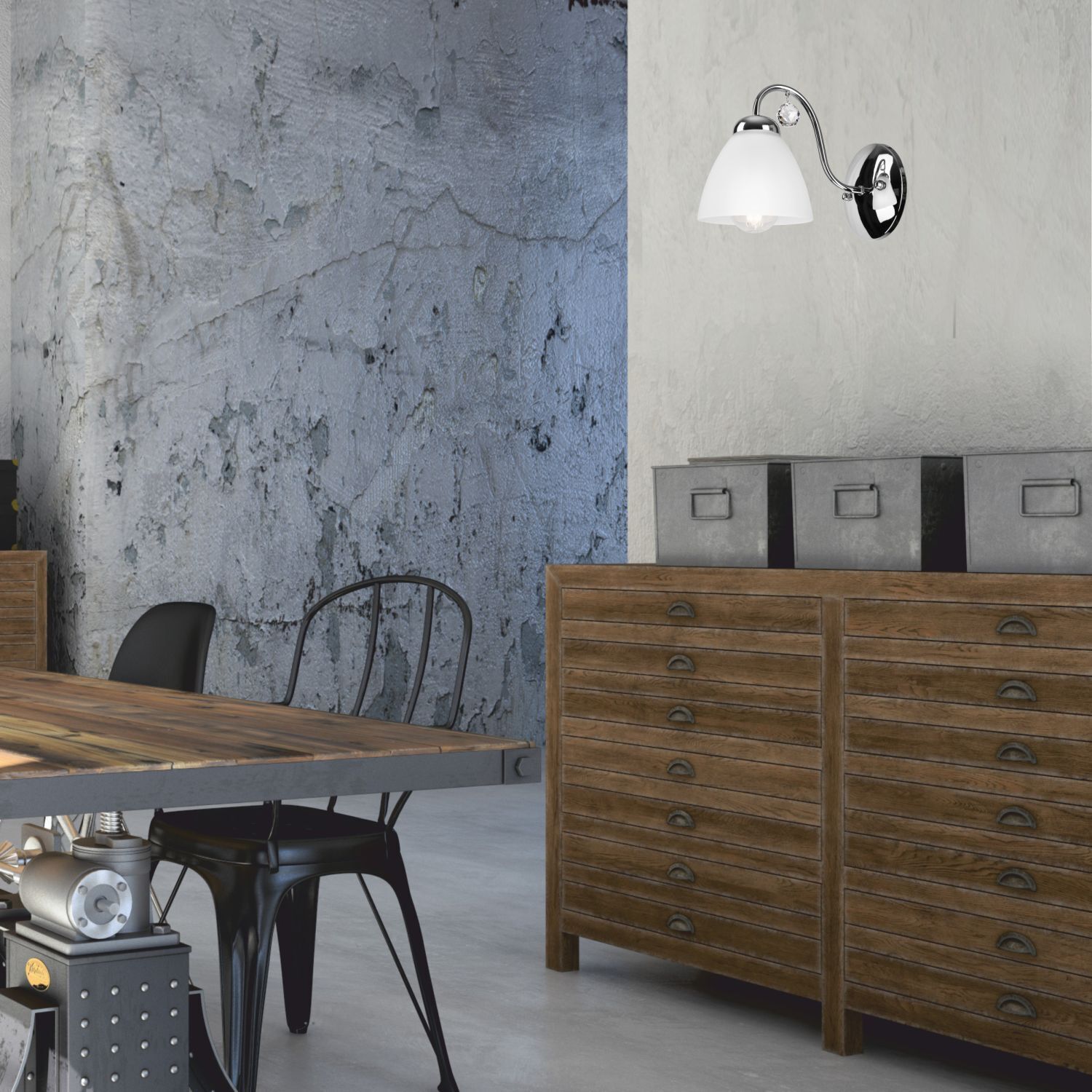 Blendarme Wandlampe in Chrom Metall Glas E27 gemütlich Innenarchitektur, Mobiliar, Tabelle, Anrichte, Esstisch