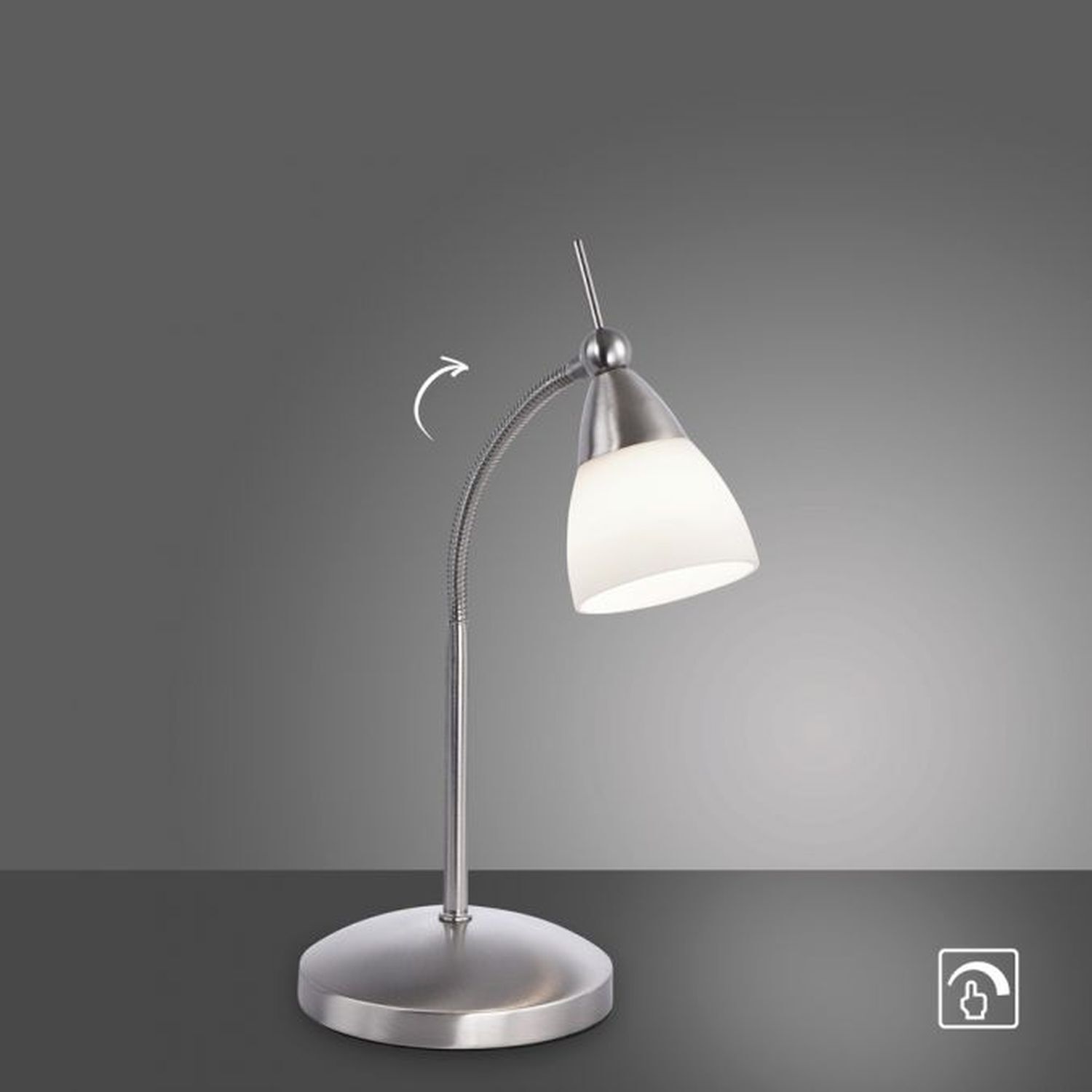 Flexible LED Tischlampe in Stahl Glas 3000 K dimmbar Lampe, Tischlampe, Lampenschirm