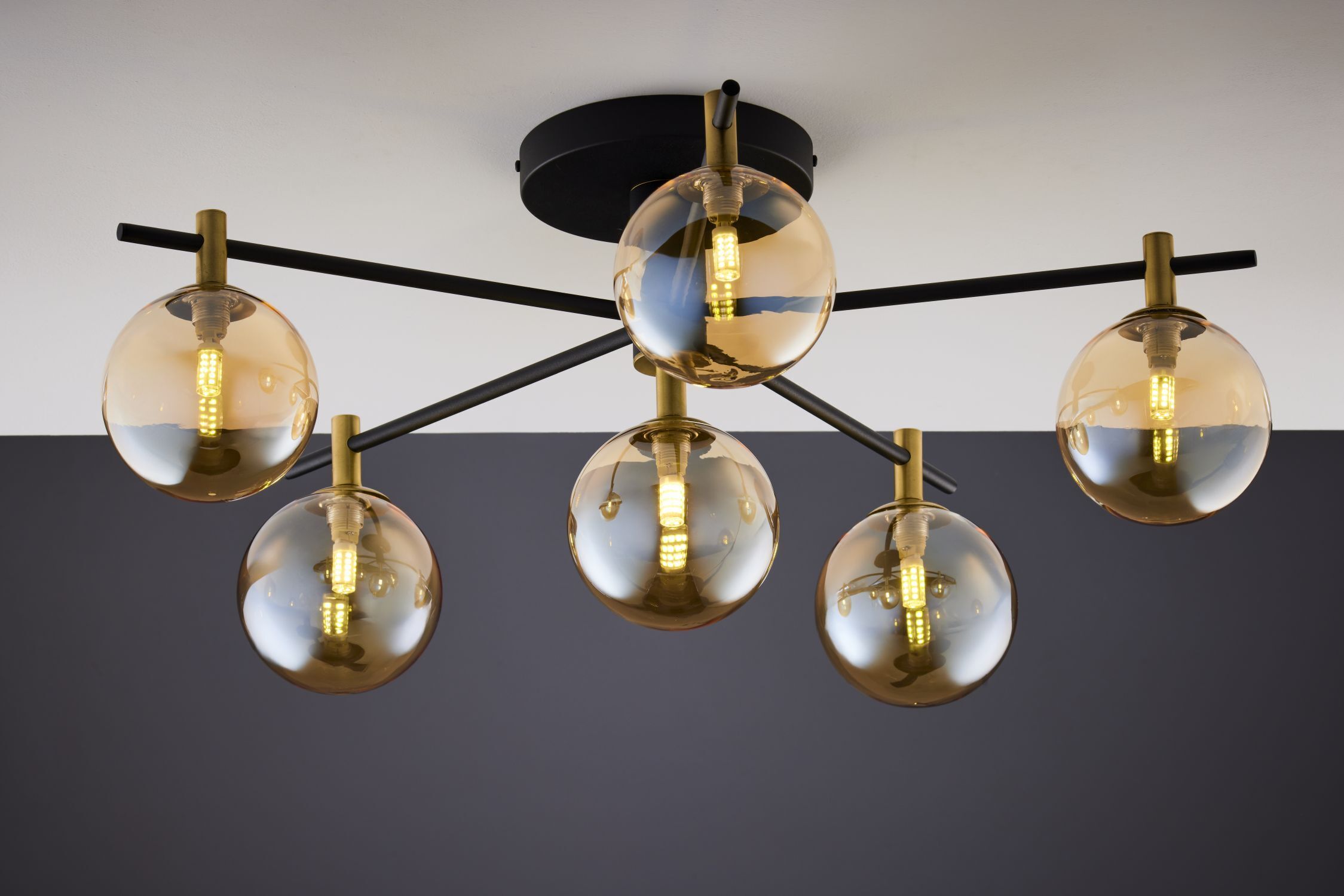 Deckenlampe Glas in Bernstein Metall G9 6-flammig Leuchter, Lampe, Leuchte, Deckenleuchte