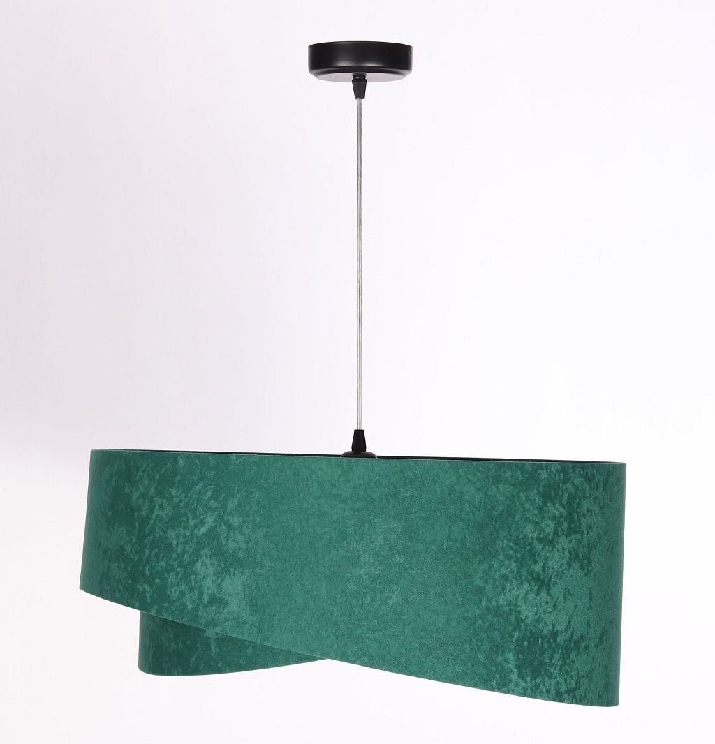 Hängeleuchte Stoff E27 rund D: 50 cm Grün Gold Velours Optik
