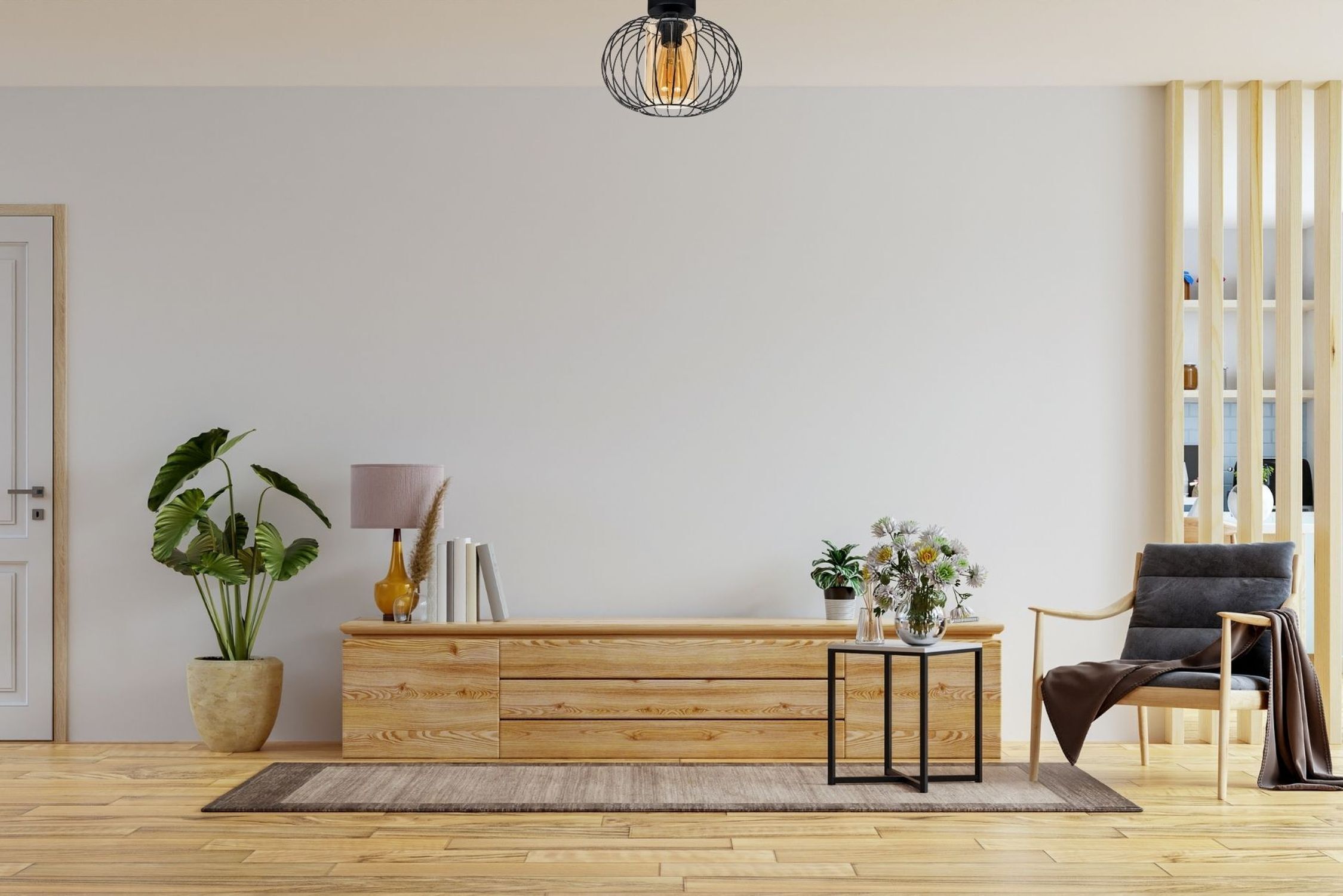 Wohnzimmer, Couchtisch, Pflanze, Lampe, Holz