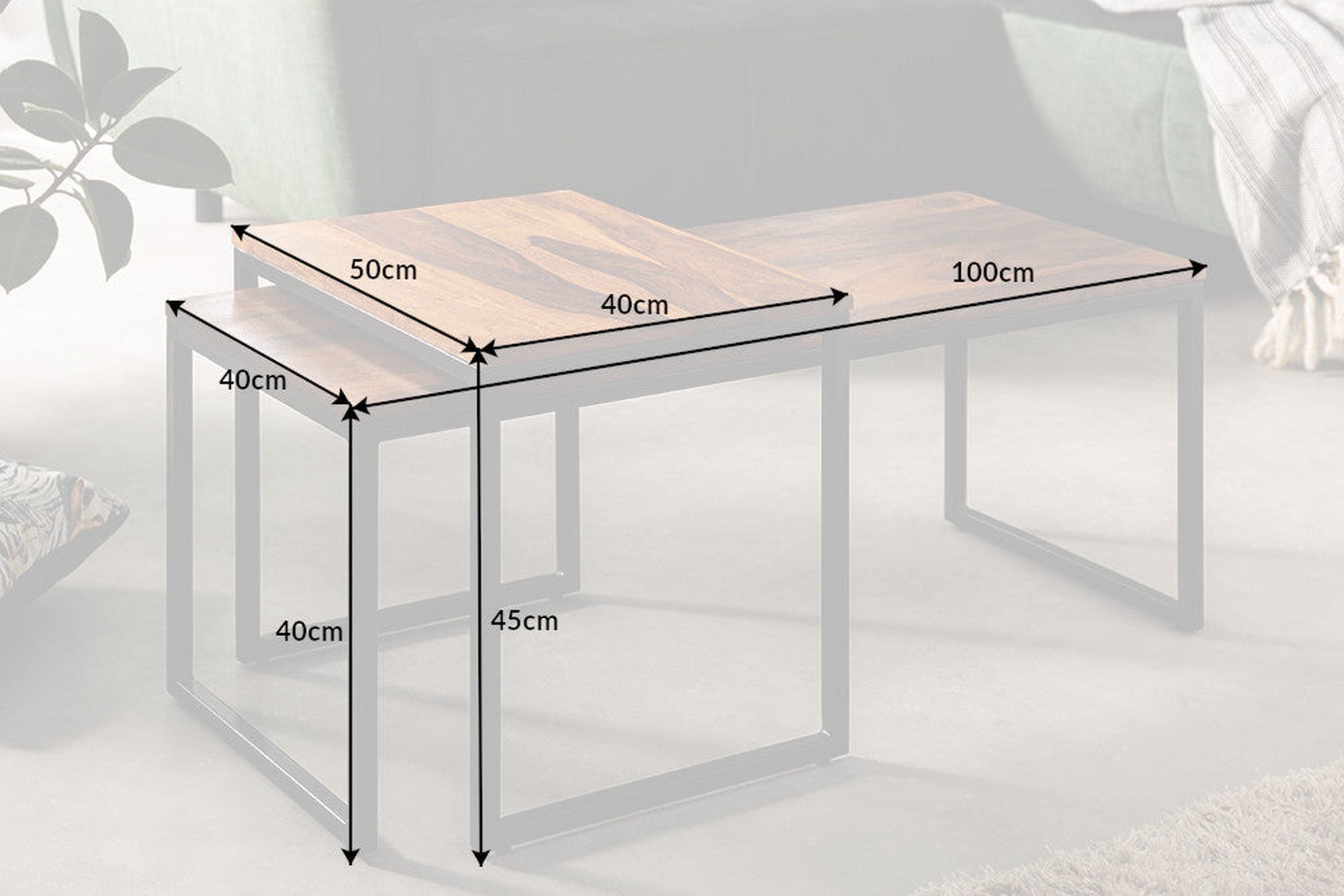 Couchtisch Sheesham Holz Metall 2er Set