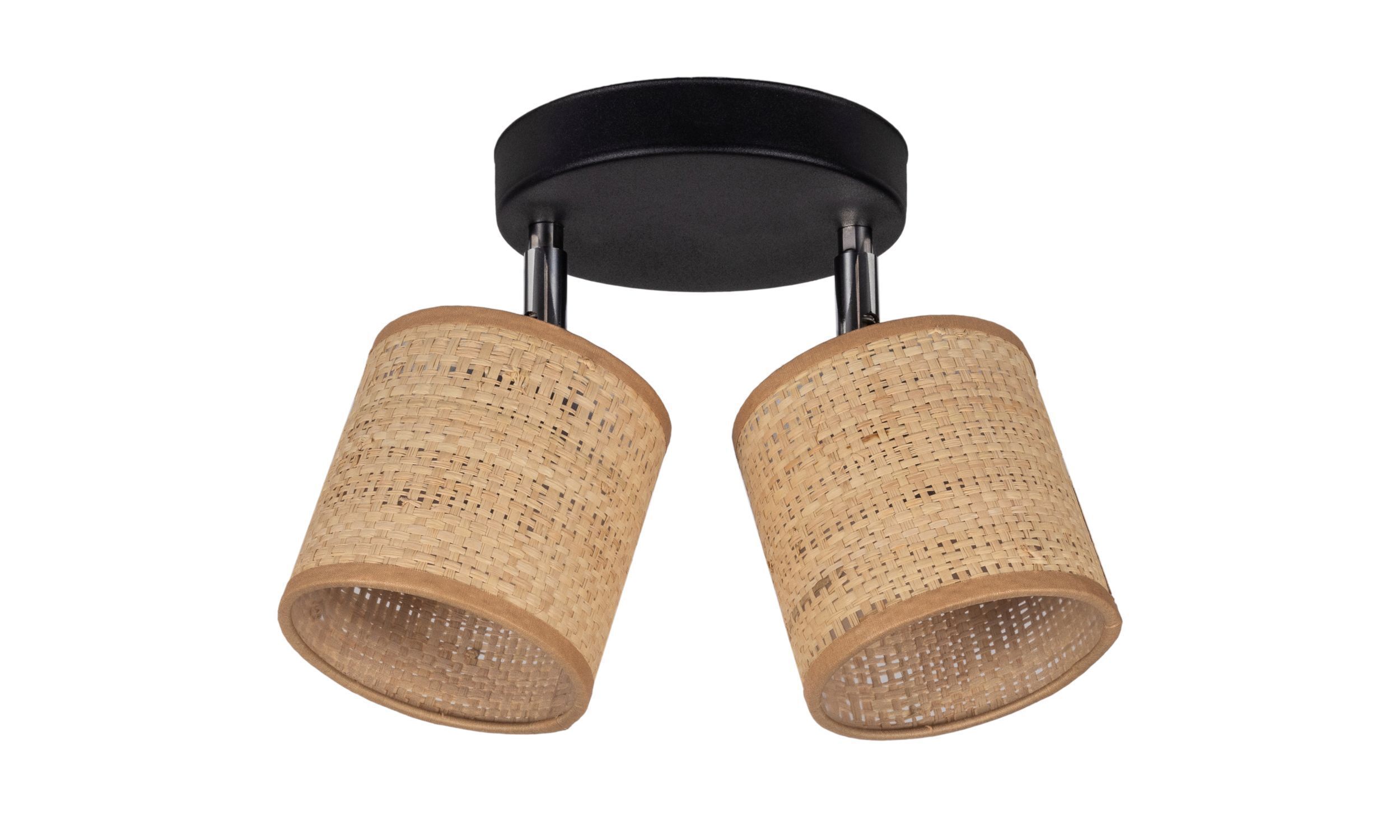 Flexibler Deckenstrahler Stoff blendarm Braun 2-flammig Deckenleuchte, Korblampe, Wicker Lampshade, Doppel-Lampe, Rattan Licht