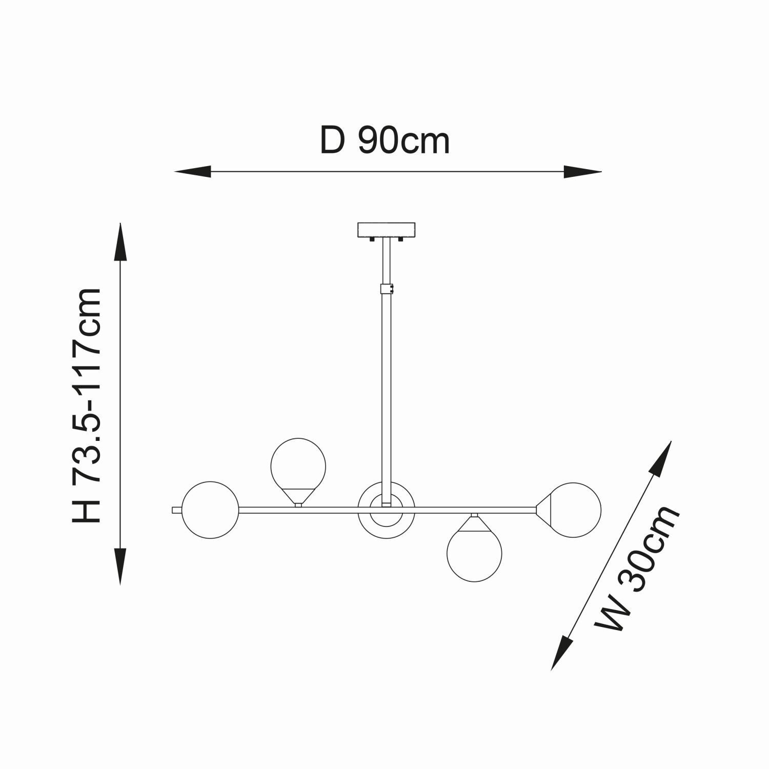 Deckenlampe Rauchglas Metall 90 cm lang H: max. 117 cm G9