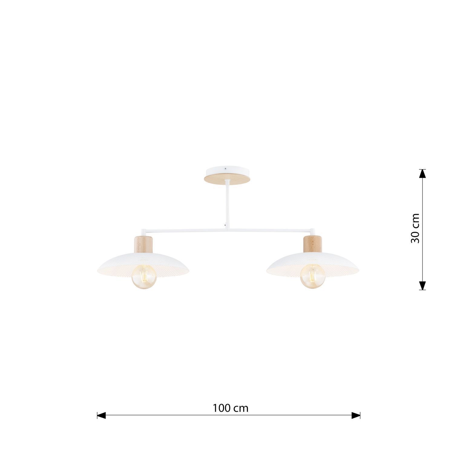 Deckenleuchte Metall 100 cm lang E27 2-flammig Weiß Holzoptik