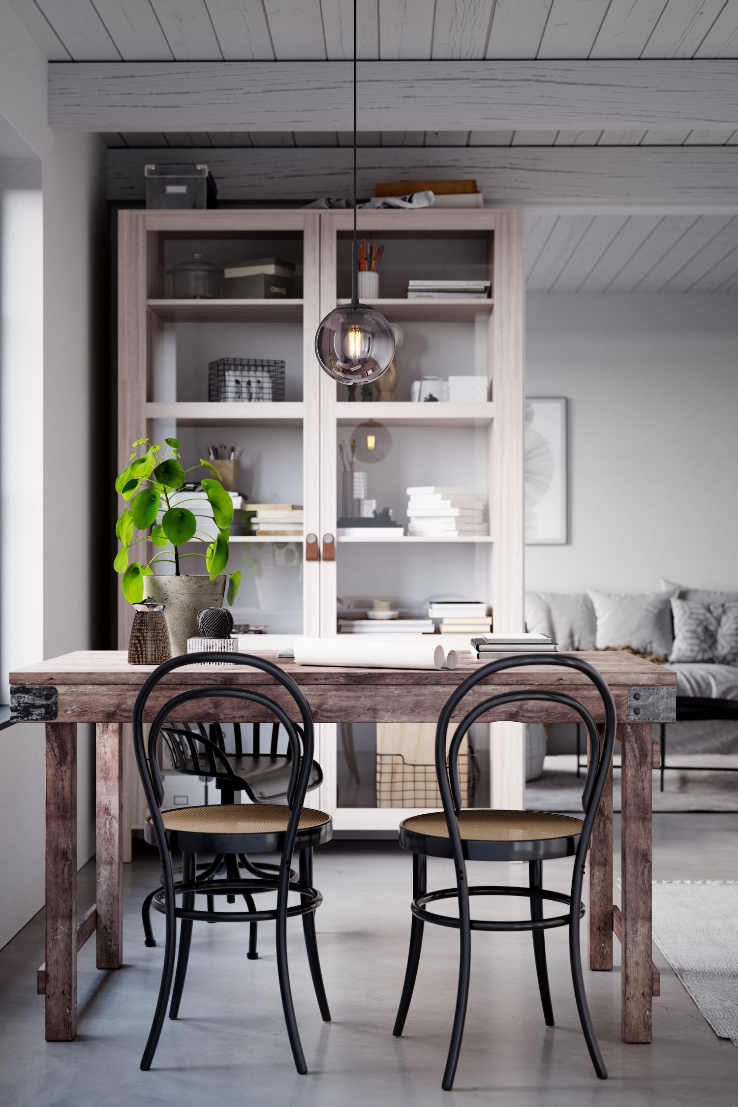 Esstisch, Holztisch, Schwarze Stühle, Küche/Dining, Vitrine/Schränk