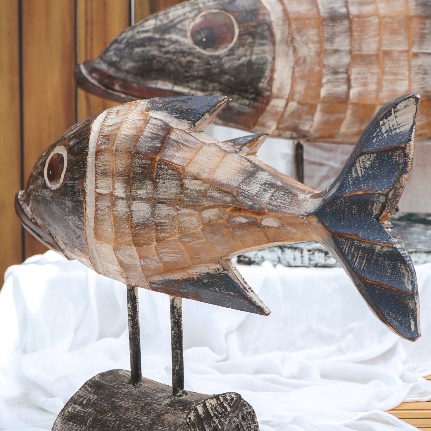 Maritime Wanddeko Fisch Holz 50 cm lang Handarbeit Shabby Chic
