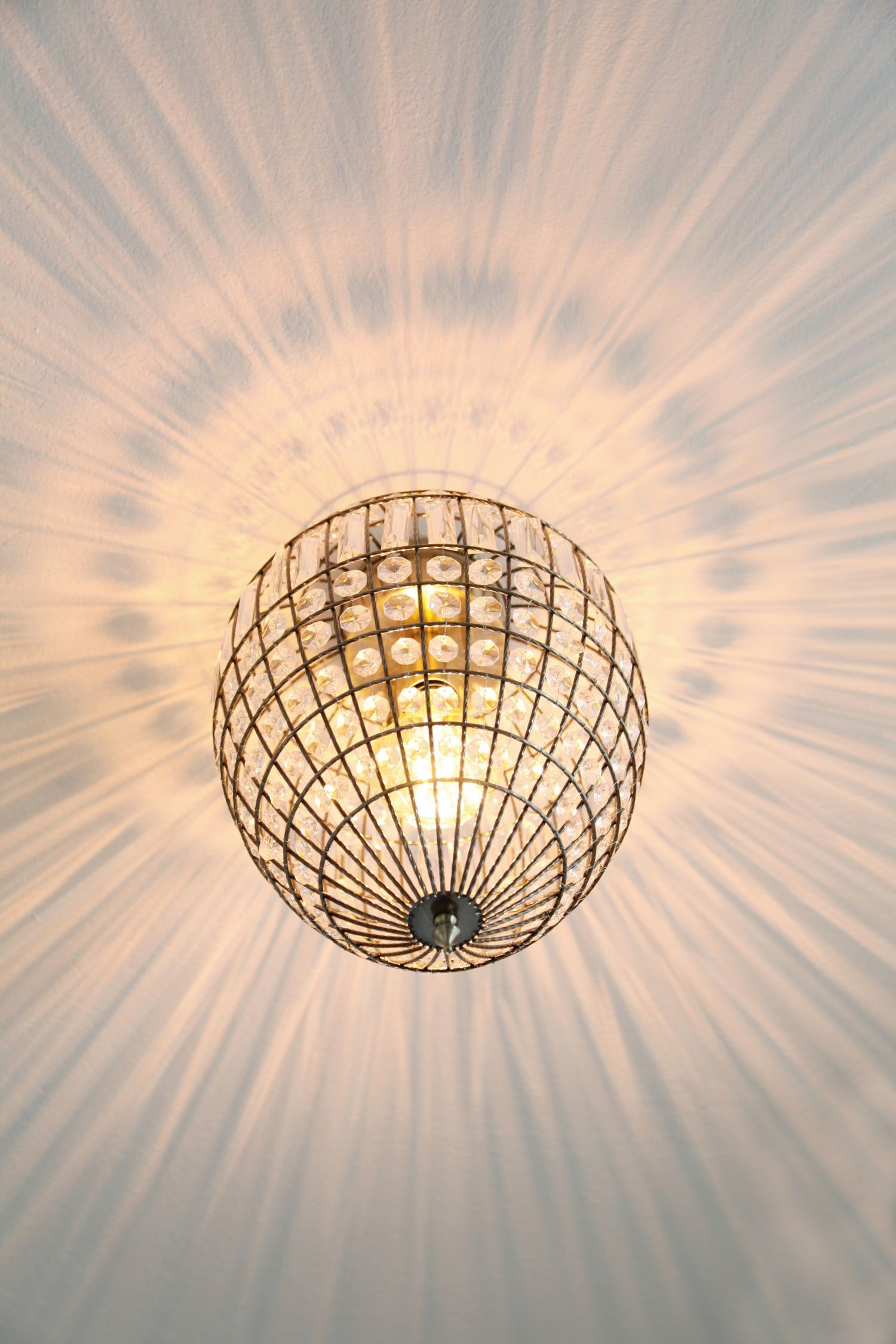 Deckenlampe Kristall Metall B: 30 cm in Messing Antik E27 Lampe, Kronleuchter, Deckenleuchte