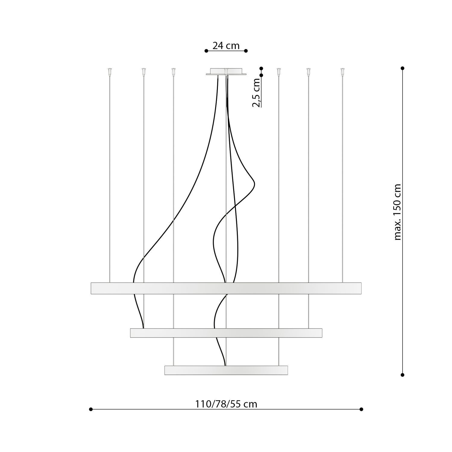 LED Kronleuchter Metall Ringe Ø 110 cm Schwarz 3000 K