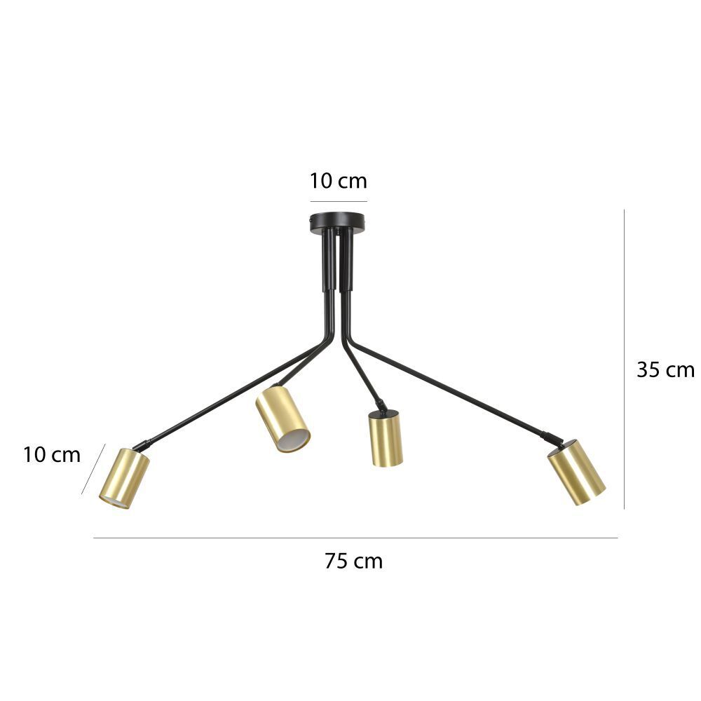 Deckenspot Schwarz Gold 4x GU10 Modern verstellbar