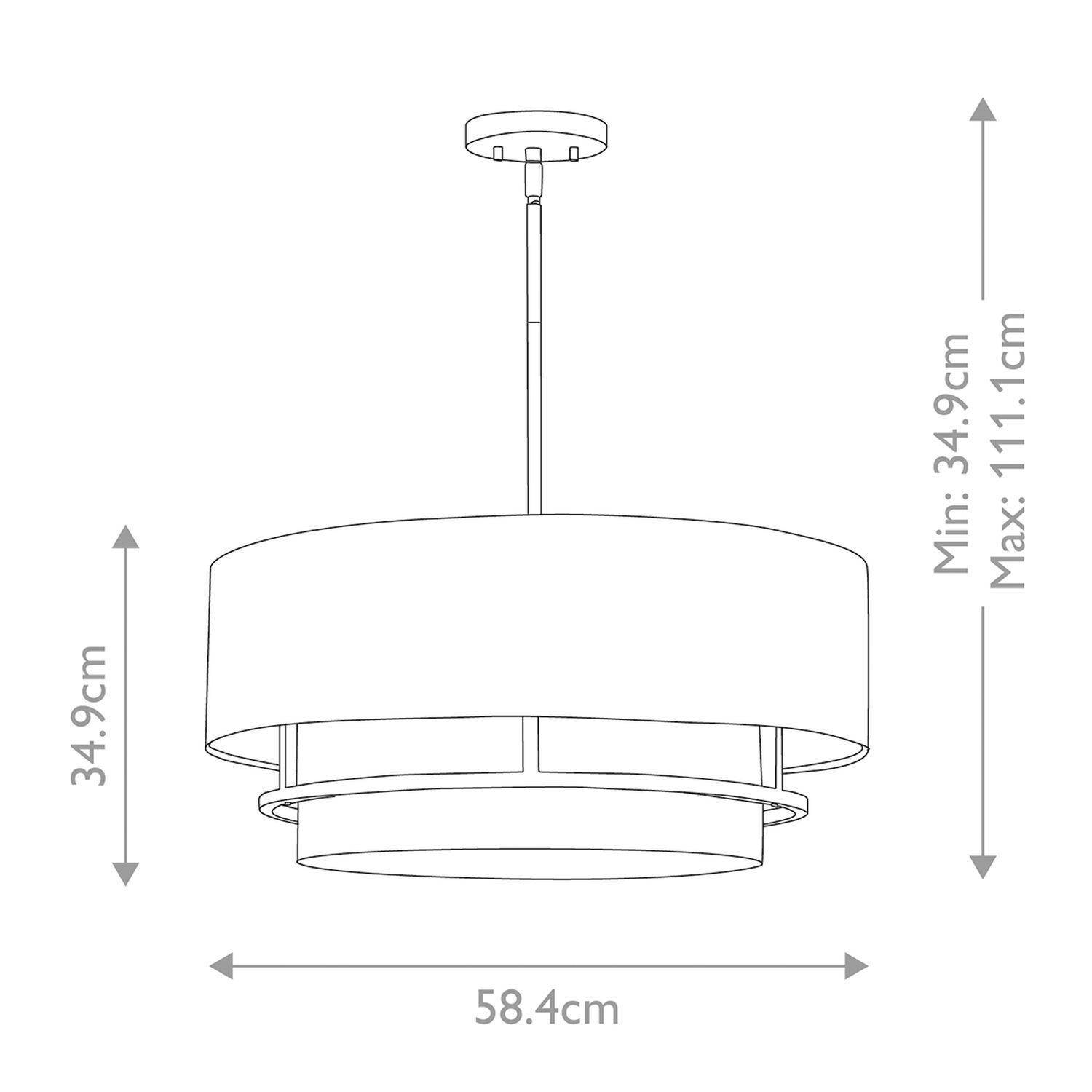 Deckenlampe Stoff Metall D: 58,4 cm in Messing Weiß 4x E14 Pendelleuchte, Deckenlicht, Schirm aus Stoff/Schirm, Stange/Metallstab, Maße 58,4 x 34,9 x min/max verstellbar