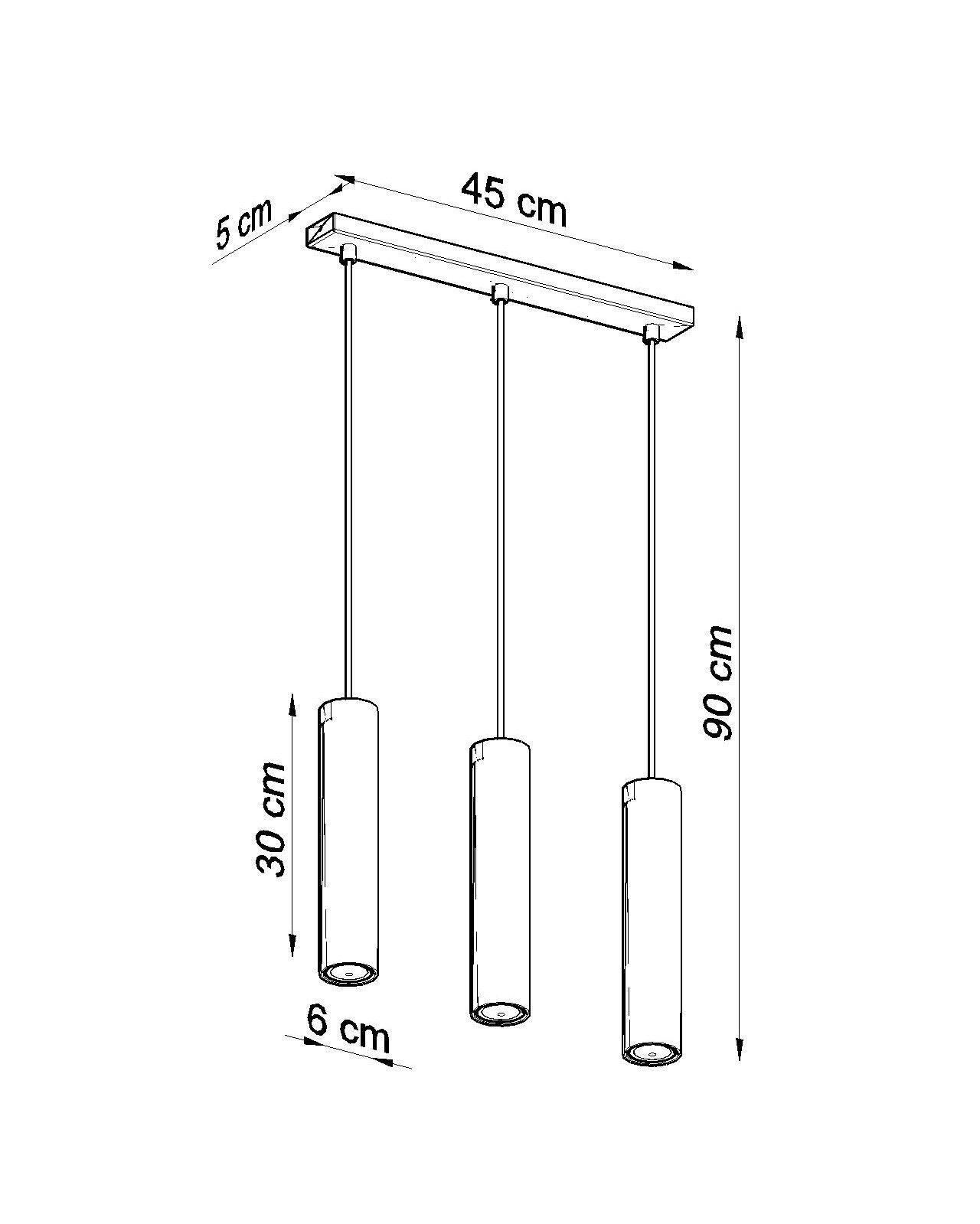 Hängeleuchte Metall 3-flammig GU10 B: 45 cm Schwarz