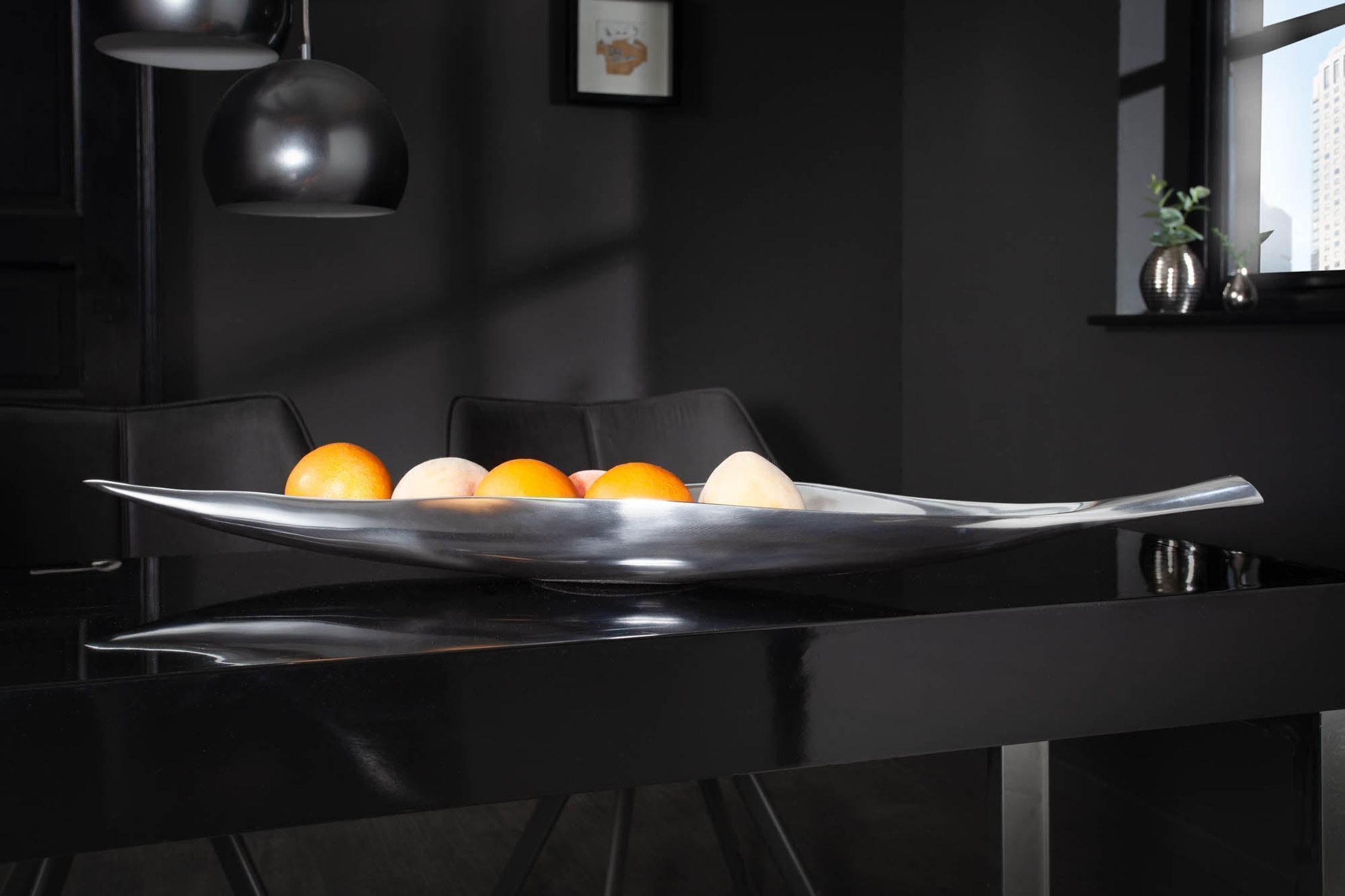 Dekoschale Silber aus Metall 80 cm lang Blatt Design