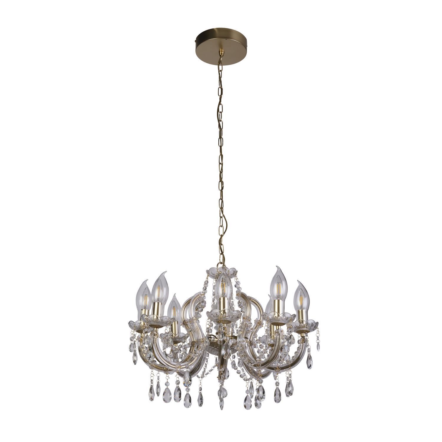 Kronleuchter Außen Metall Glas IP65 8-flammig L:60 cm Kronleuchter, Kristall, Hängerlampe, Kette, Bronze