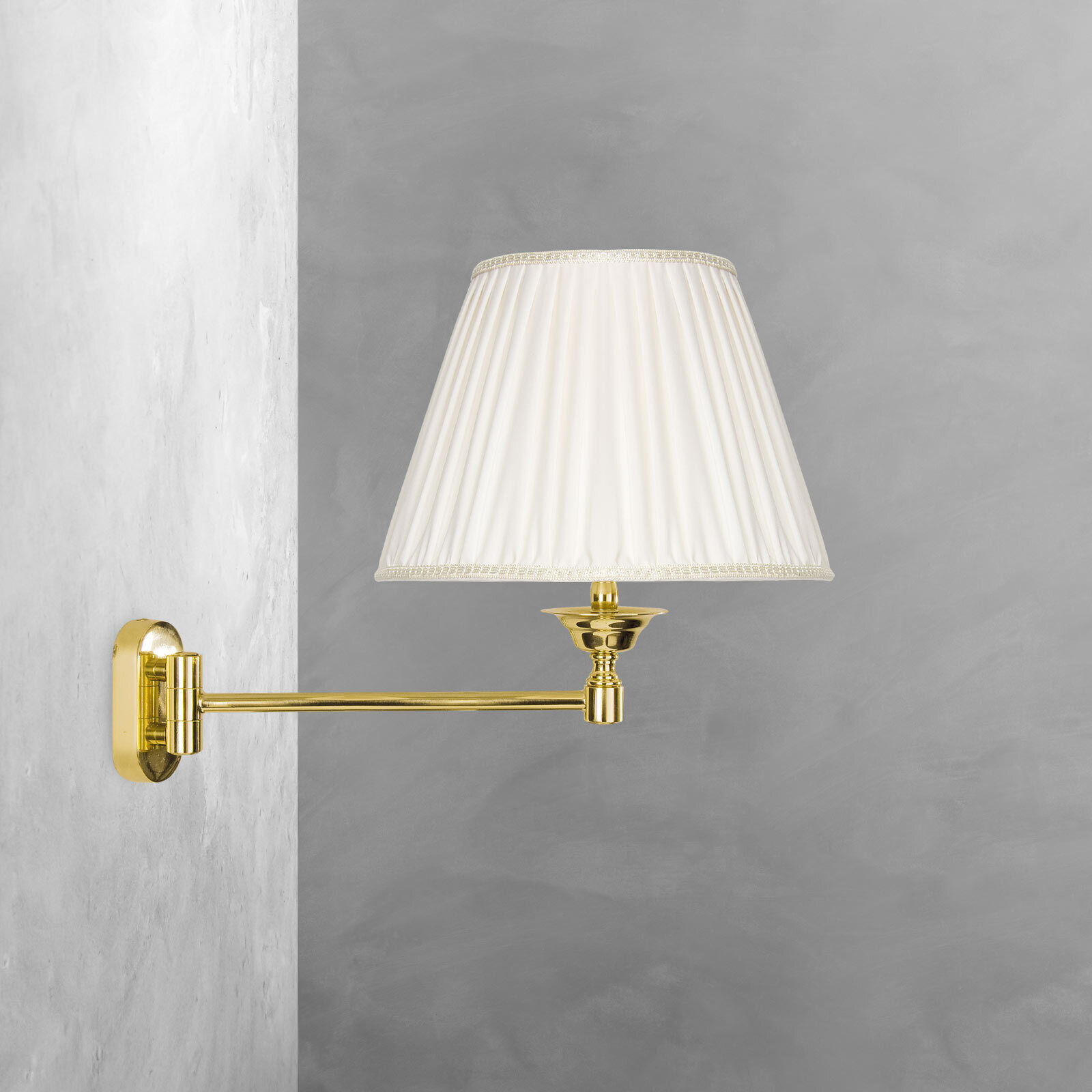 Wandleuchte schwenkbar E14 Messing Stoff Klassisch elegant